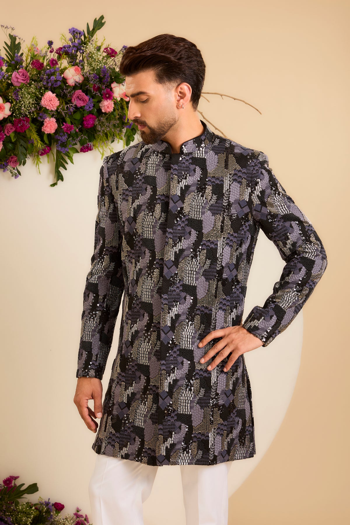 The Saphir -The Midnight black Cut-Dana short Sherwani