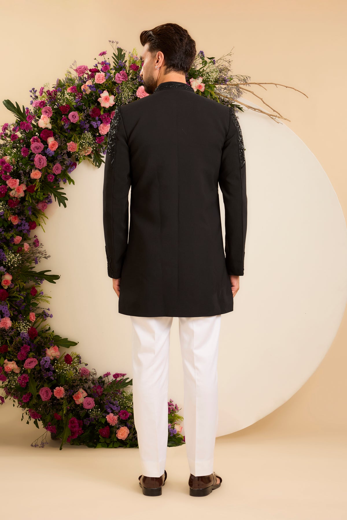 Sculptural Black Cut-Dana Work on a Contemporary Sherwani