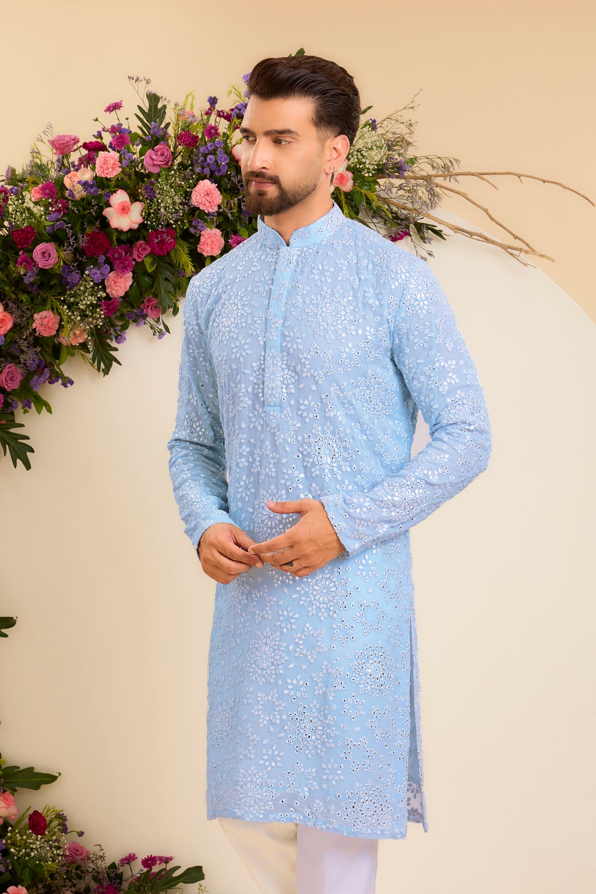 The Powder Blue Chikankari Kurta Reimagined in Foil