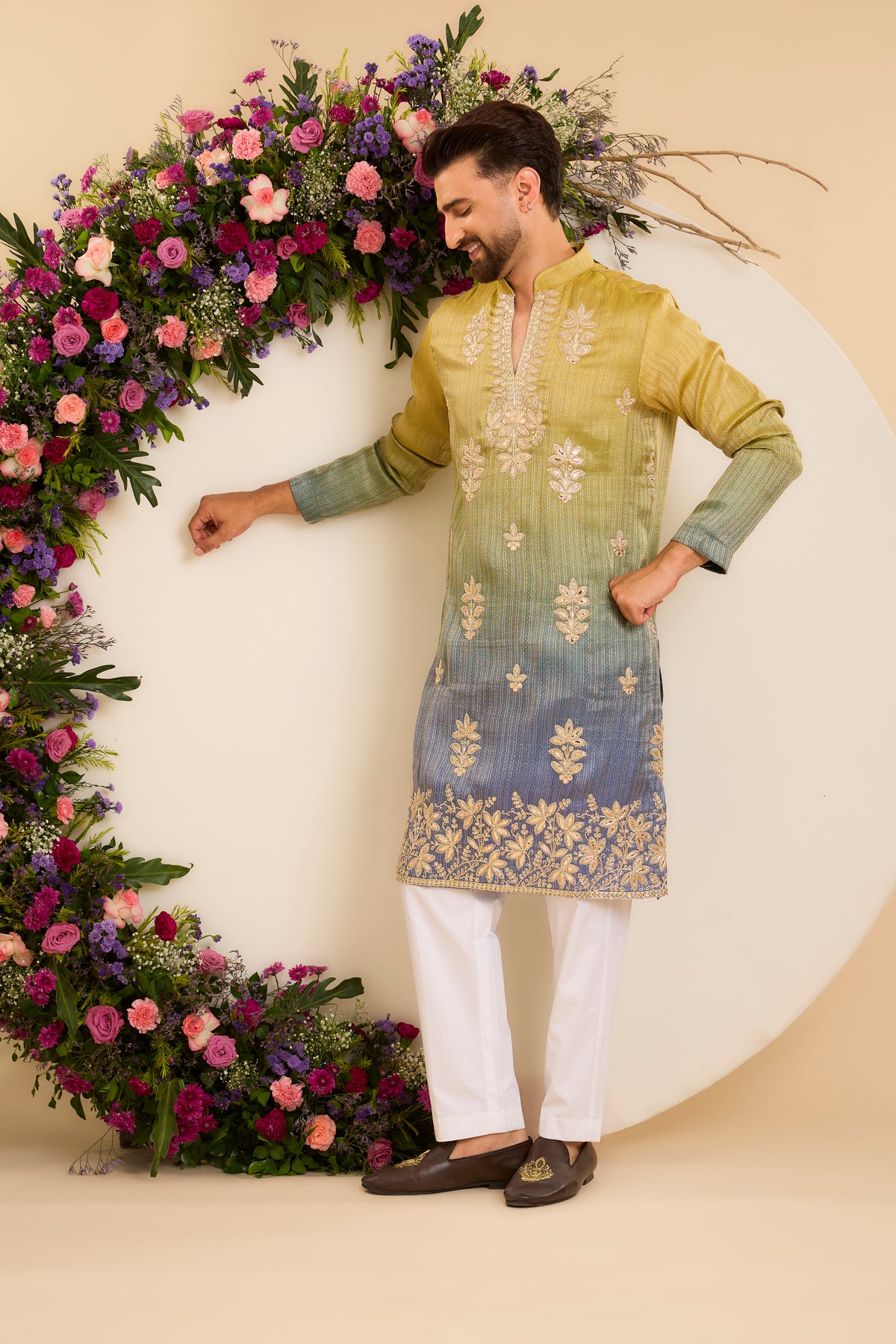The Elara — A Soft Ombre Kurta with Intricate Floral Leatherwork