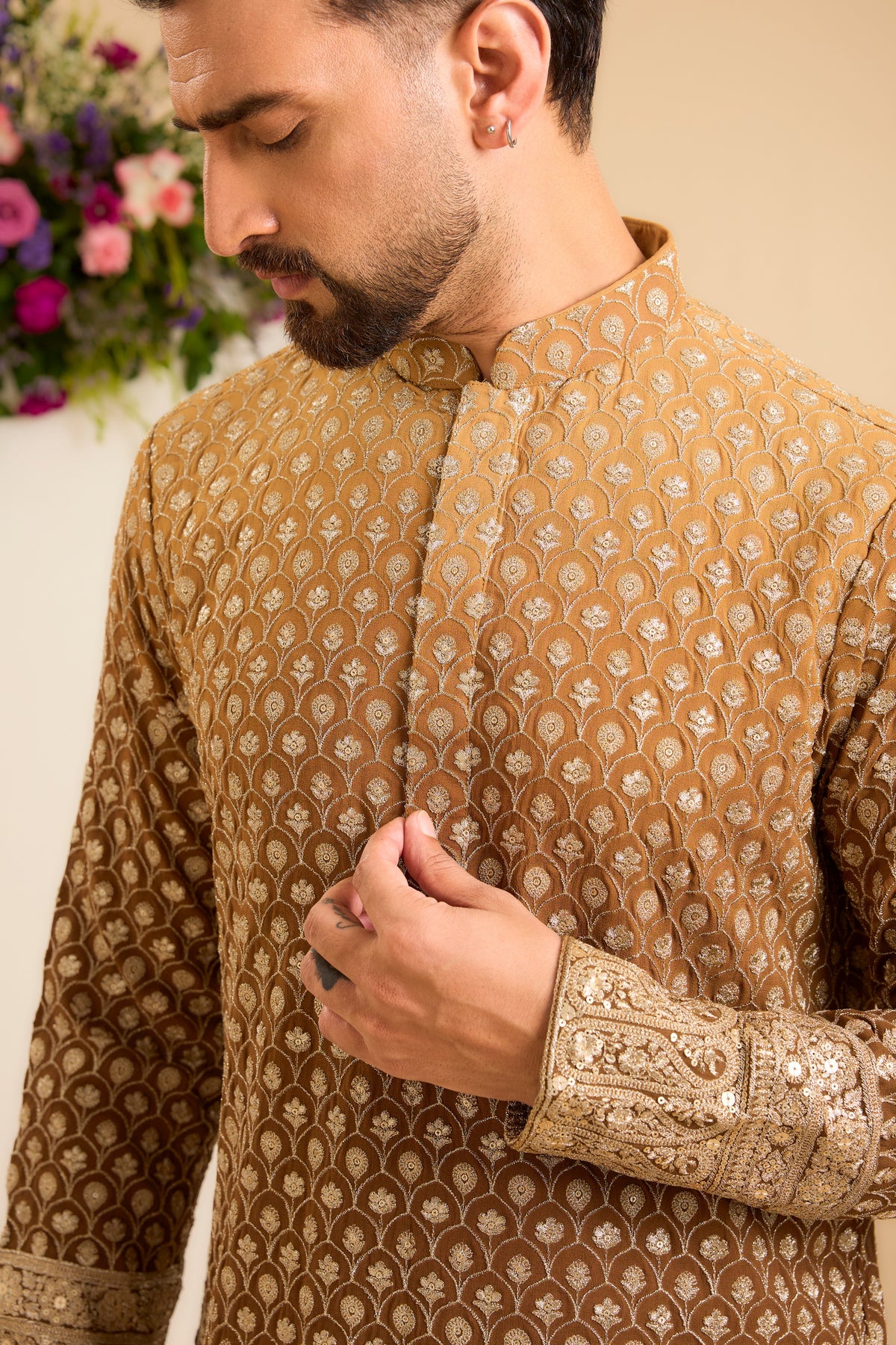 The Étoffe — A Brown Ombre Kurta with Intricate Zari Embroidery