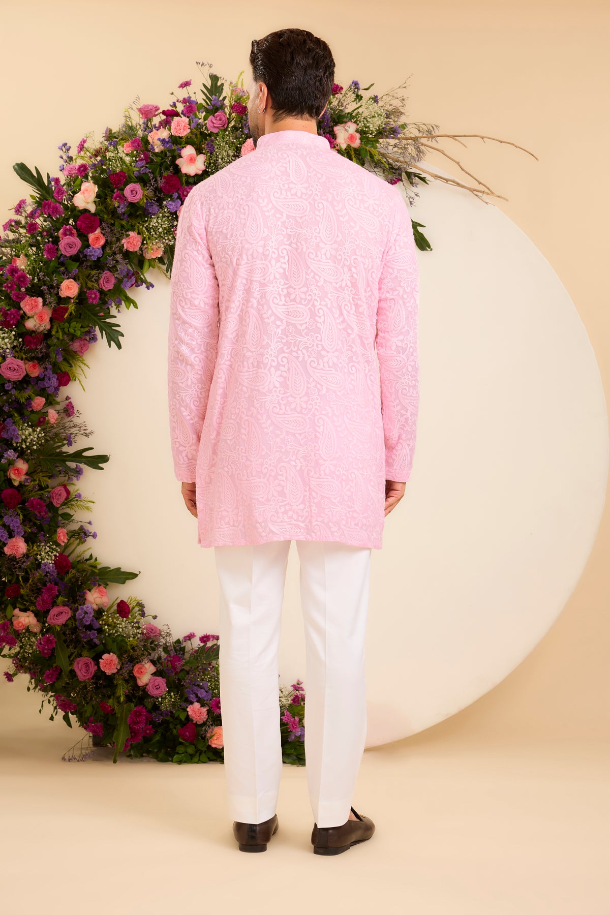 Pink Short chikankari Kurta with Intricate Paisley Embroidery