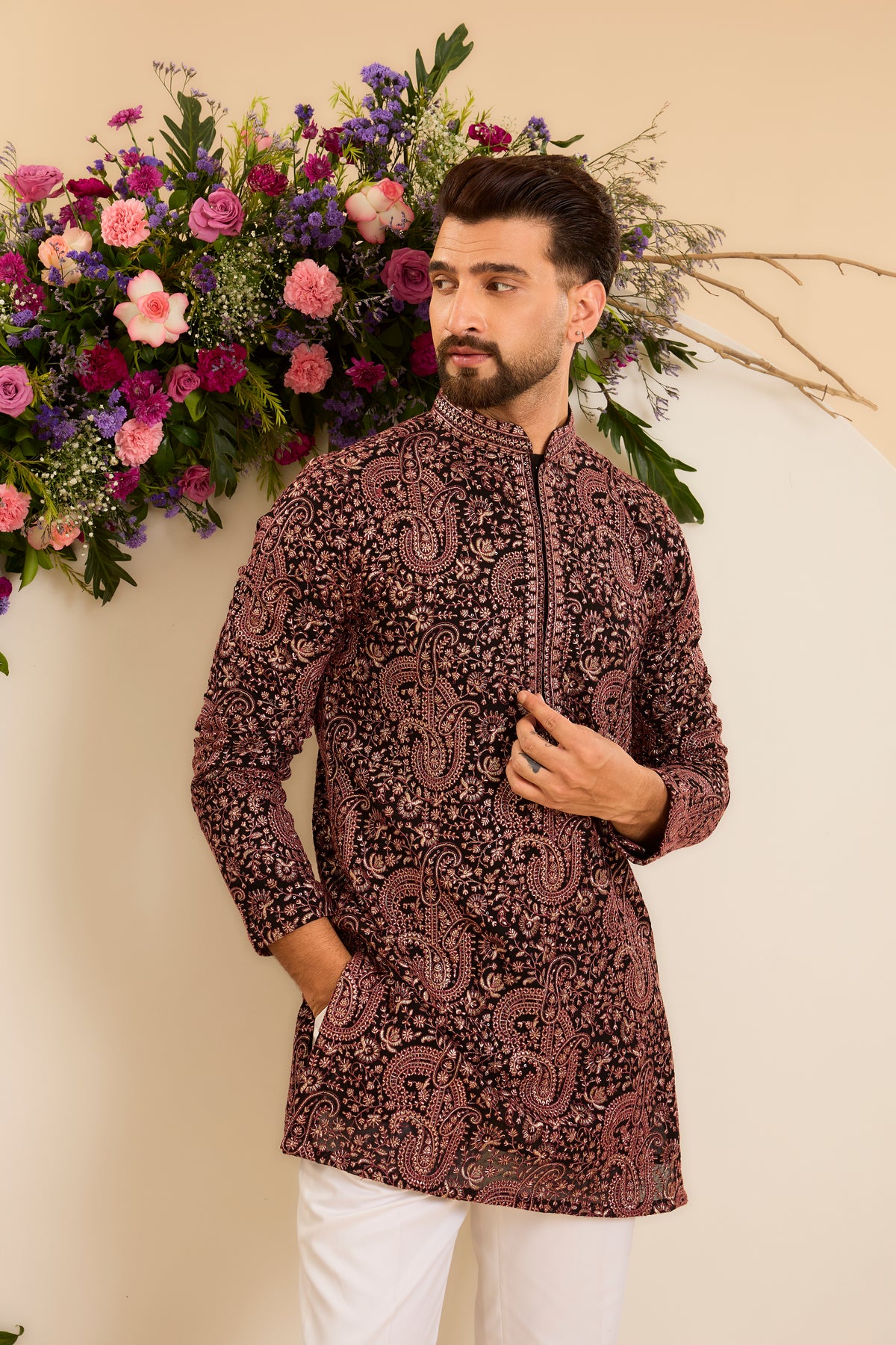 The Noir Rouge — A Black Kurta with Rich Paisley Embroidery