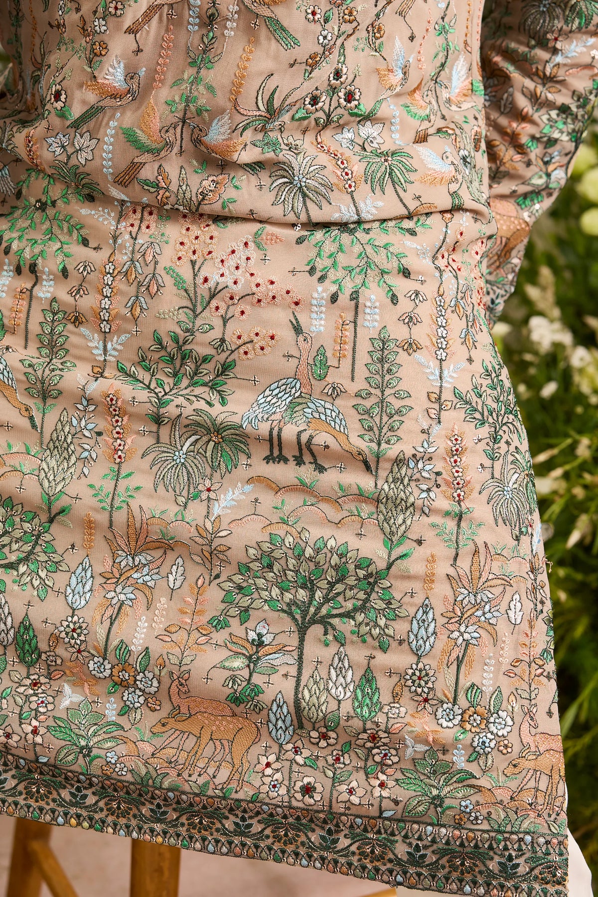 A Mouse Grey Kurta Alive with Tropical Embroidery