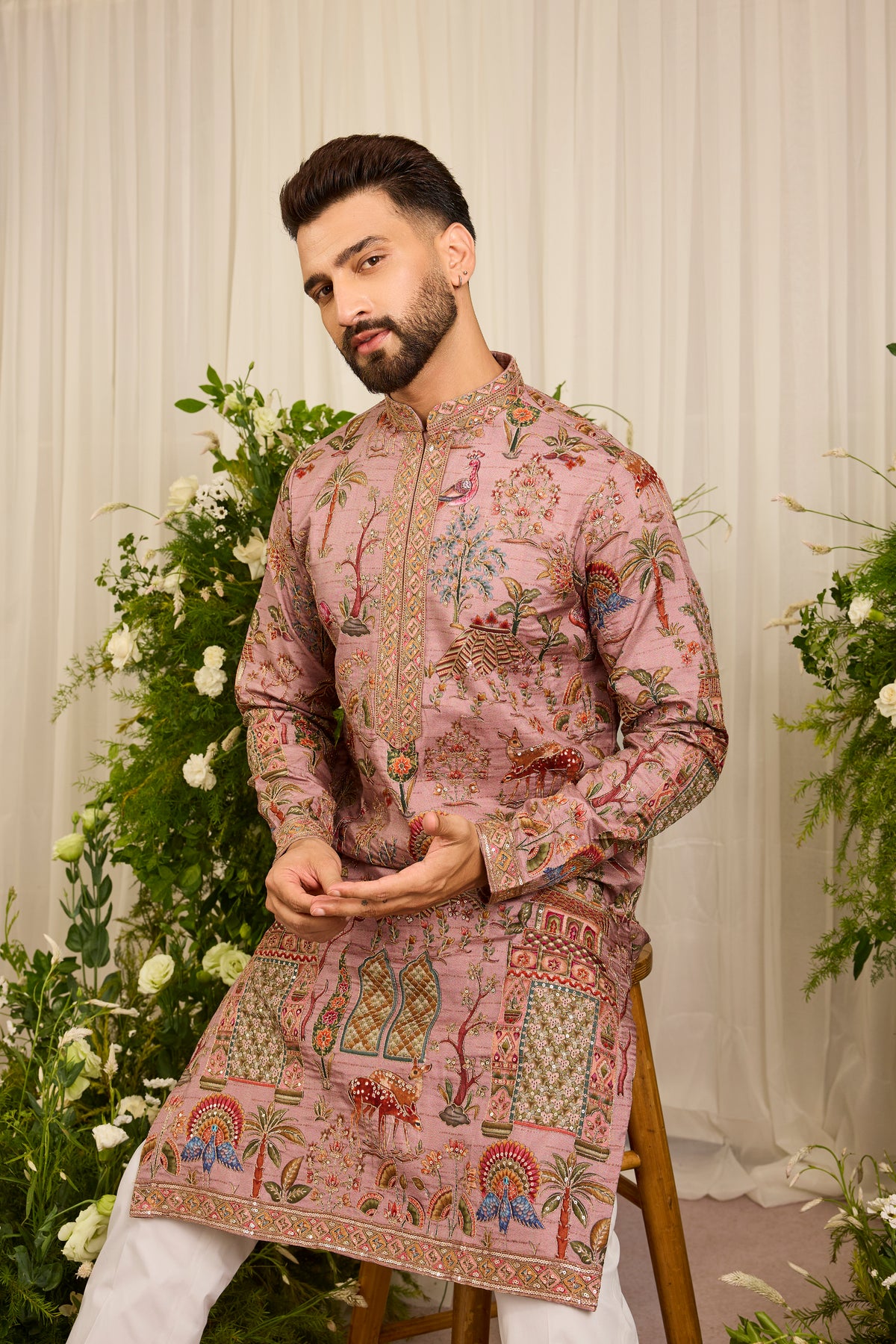 The Crosby — A Mauve Kurta Richly Embroidered with Nature Motifs