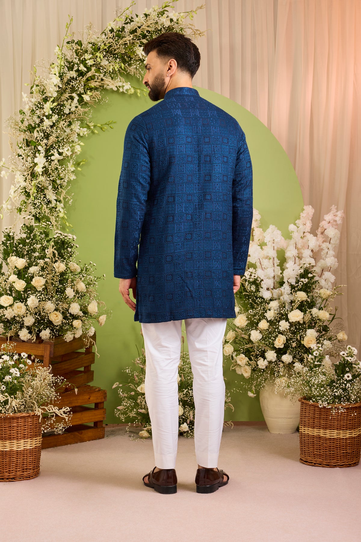 The moncler - A Classic Blue short Kurta Richly Worked in Thread