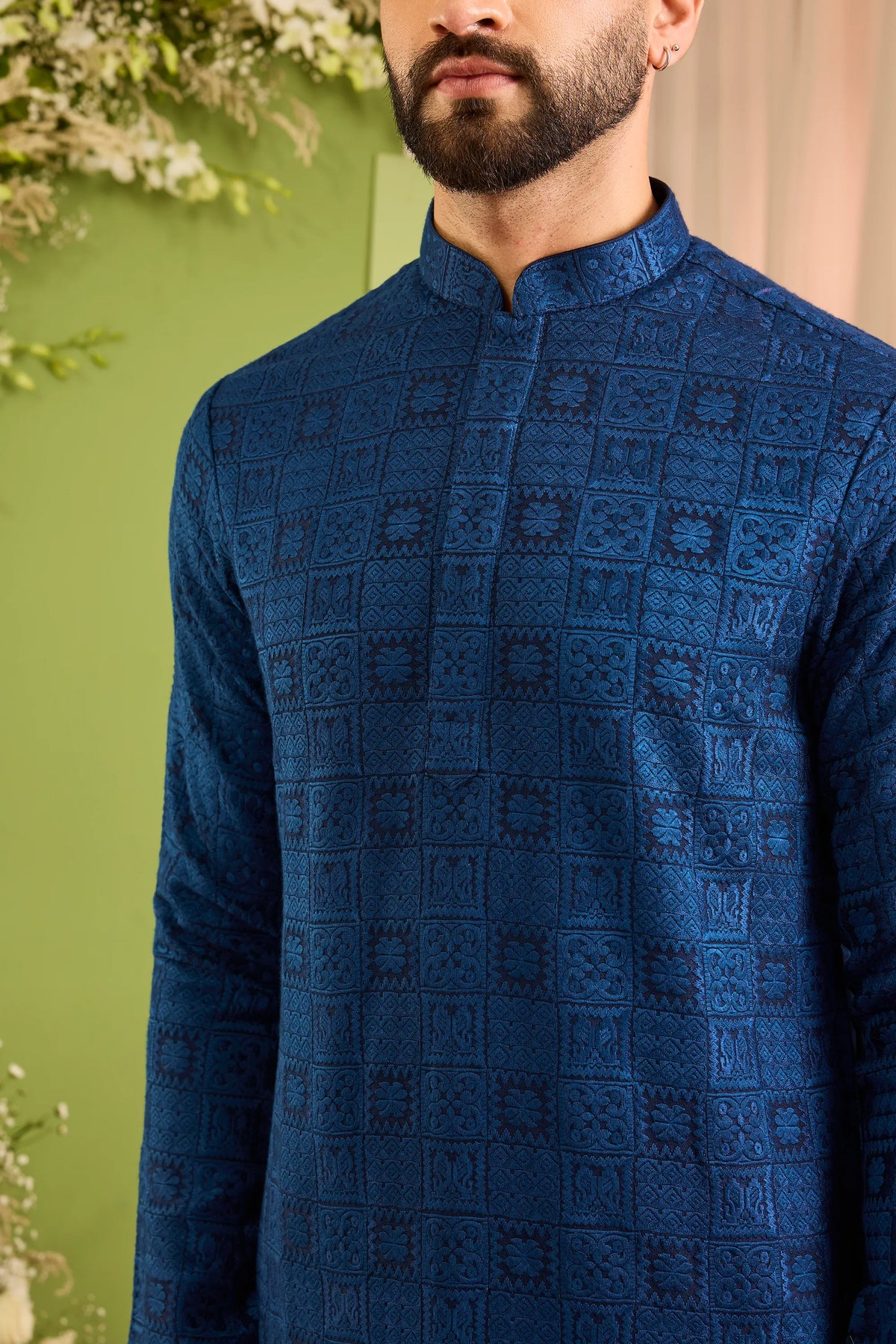 The moncler - A Classic Blue short Kurta Richly Worked in Thread