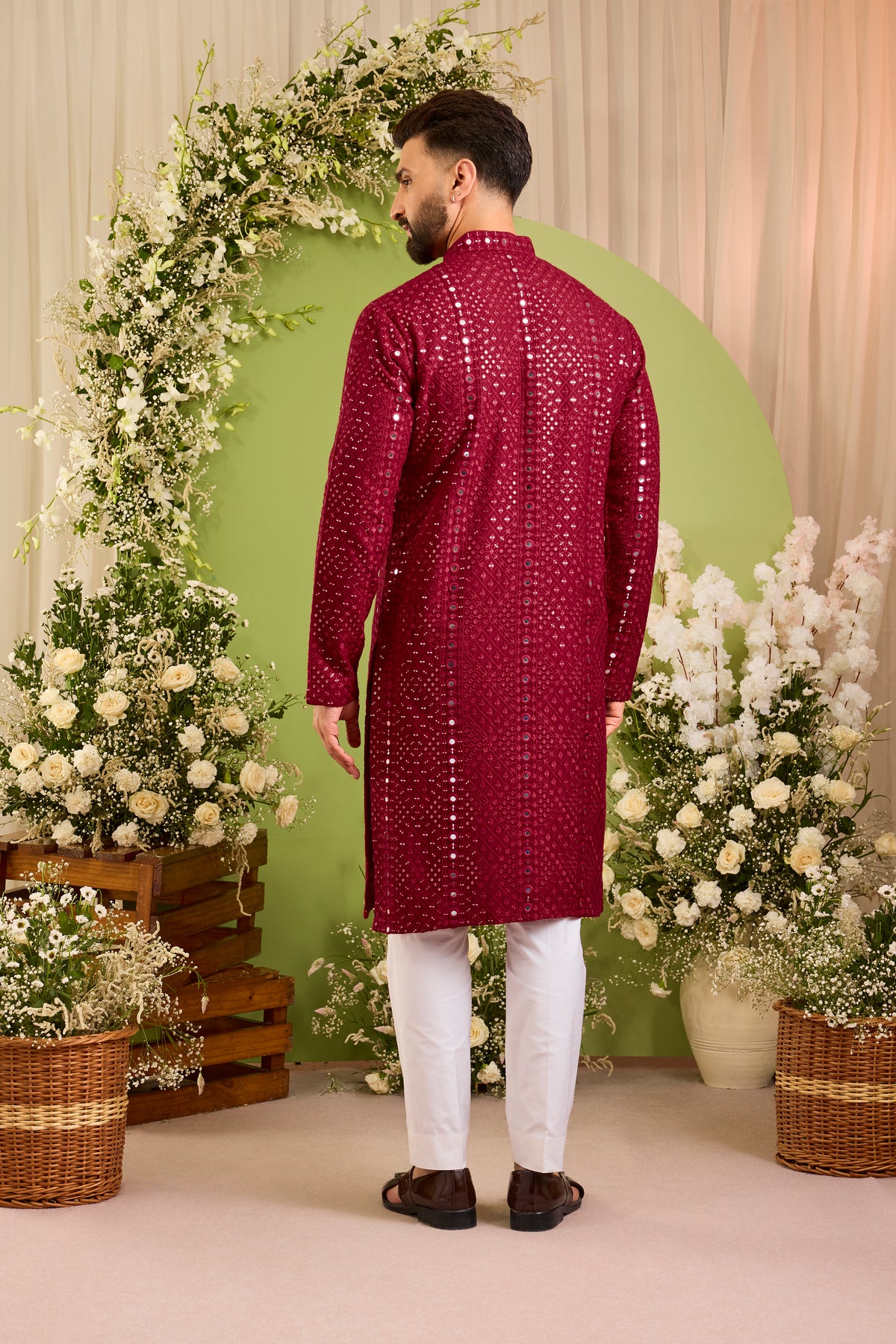 Signature maroon mirror work Kurta with Intricate red Threadwork