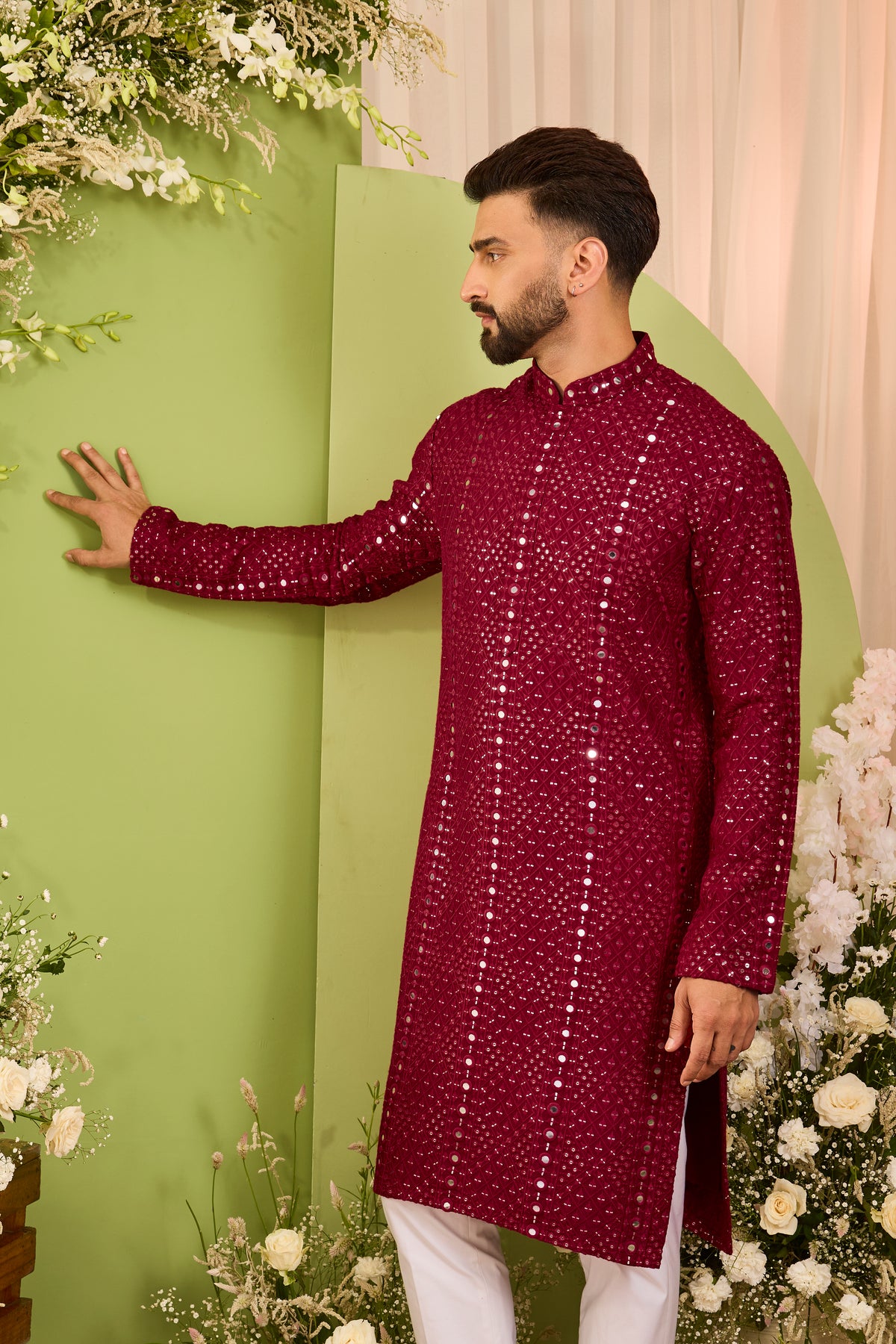Signature maroon mirror work Kurta with Intricate red Threadwork