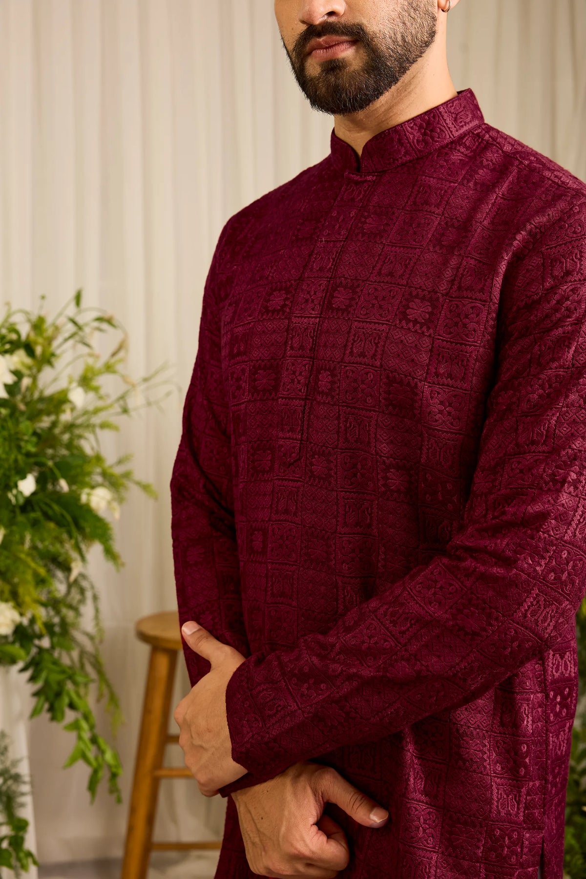 The moncler - Maroon asbtract Kurta Richly Worked in Thread