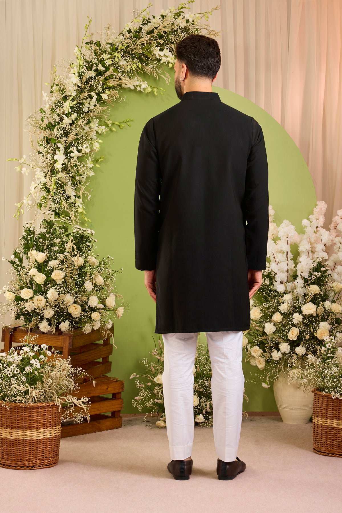 The Meridian — A Black Kurta Richly Worked in Sequins and Cut-Dana
