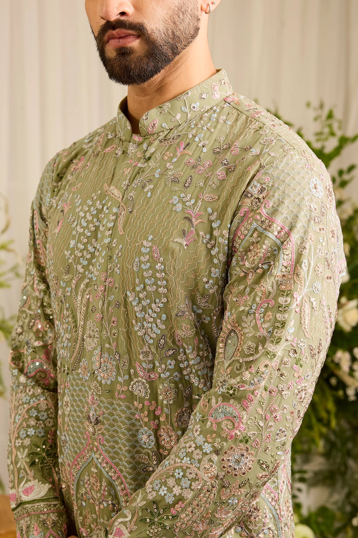 The Canopy - pastel green kurta with Layered Embroidery