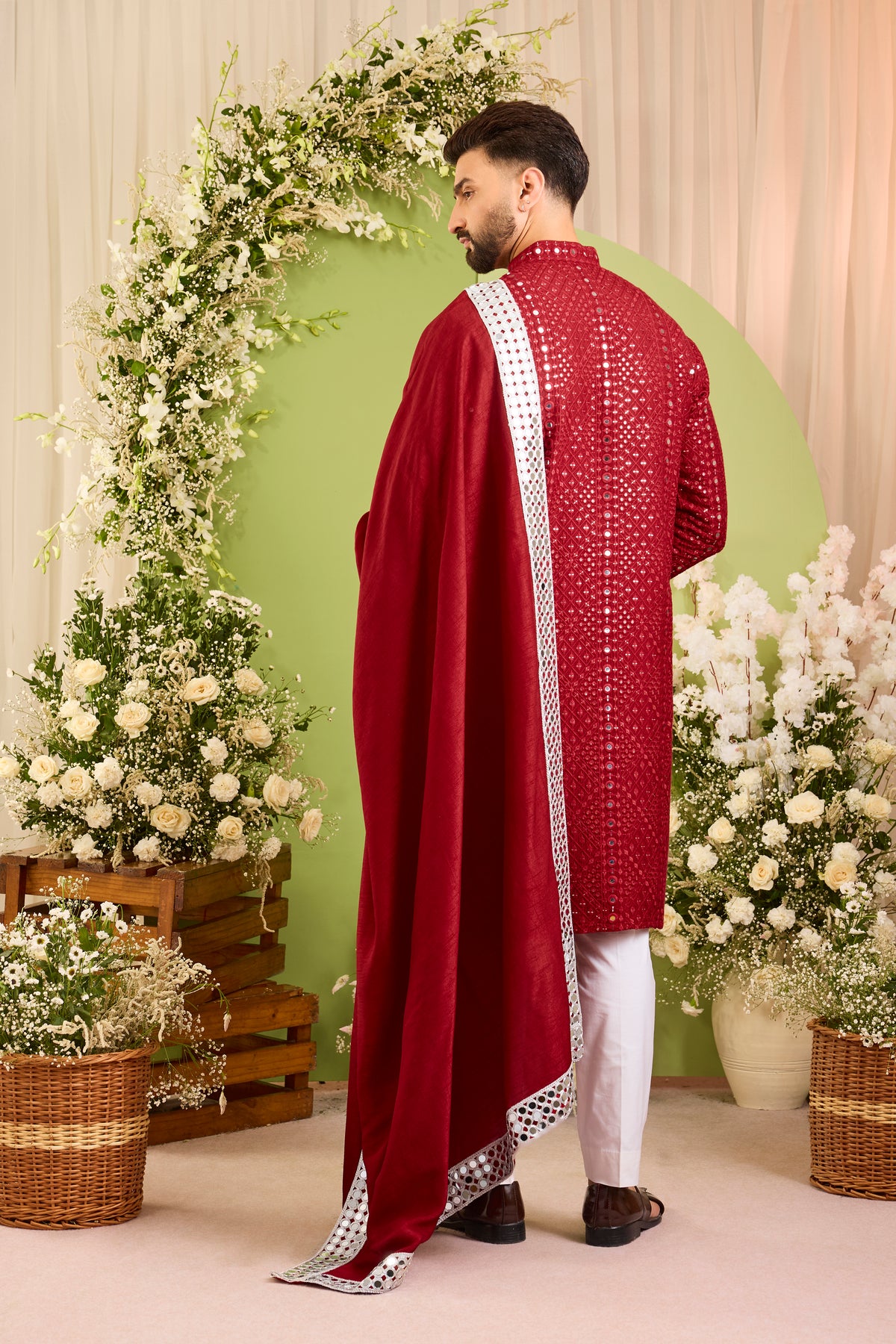 Signature maroon mirror work Kurta with Intricate mirror work stole