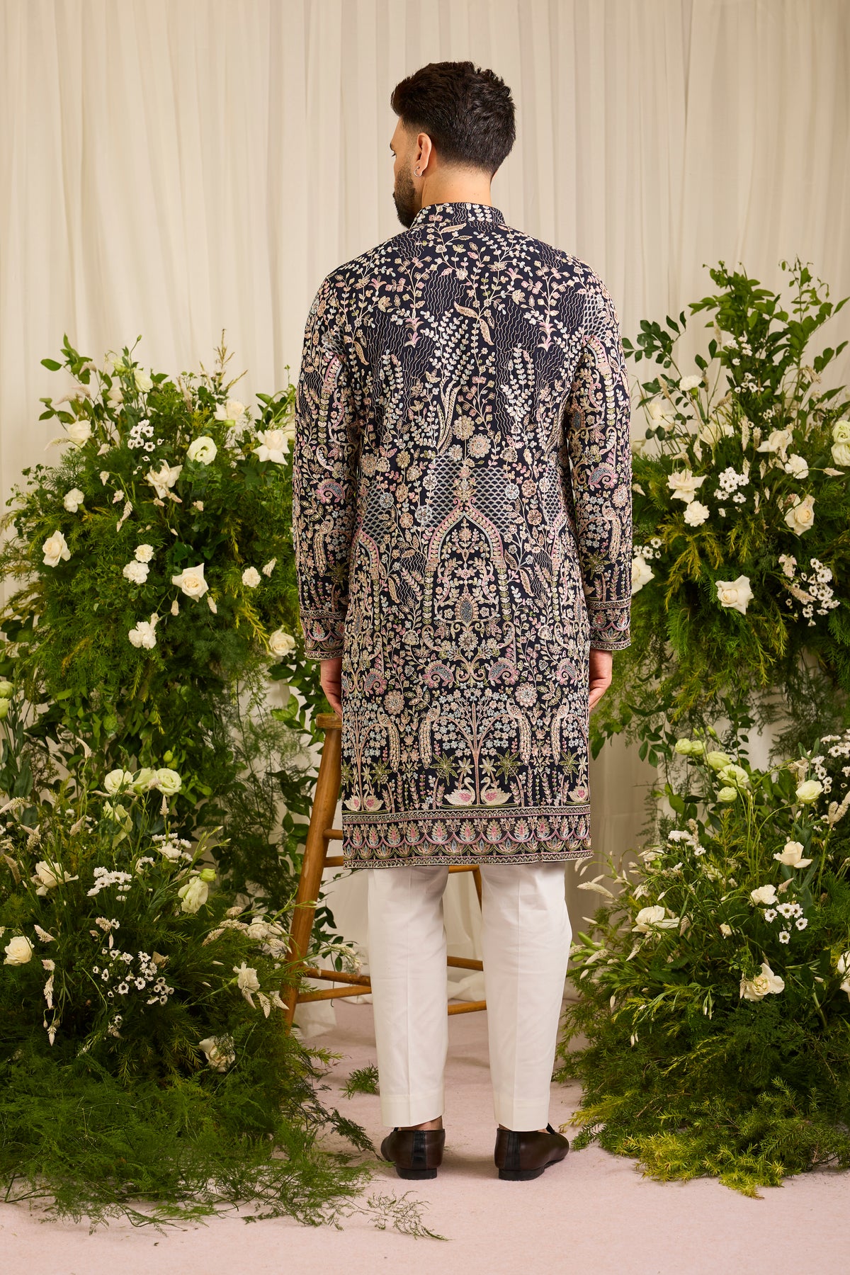 The Canopy - navy blue kurta with Layered Embroidery