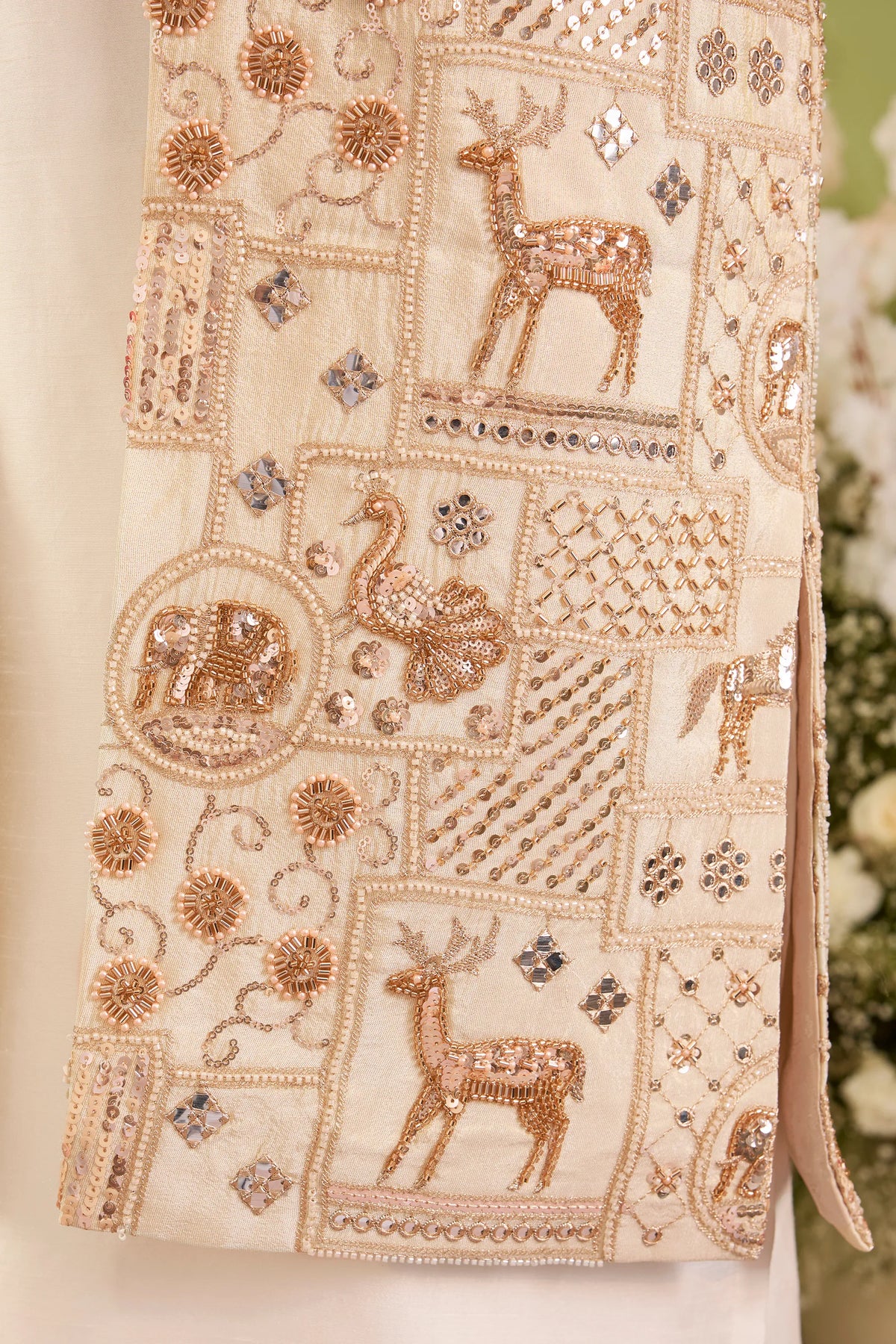 The Imperium - A Golden long open Jacket Adorned with Majestic Wildlife