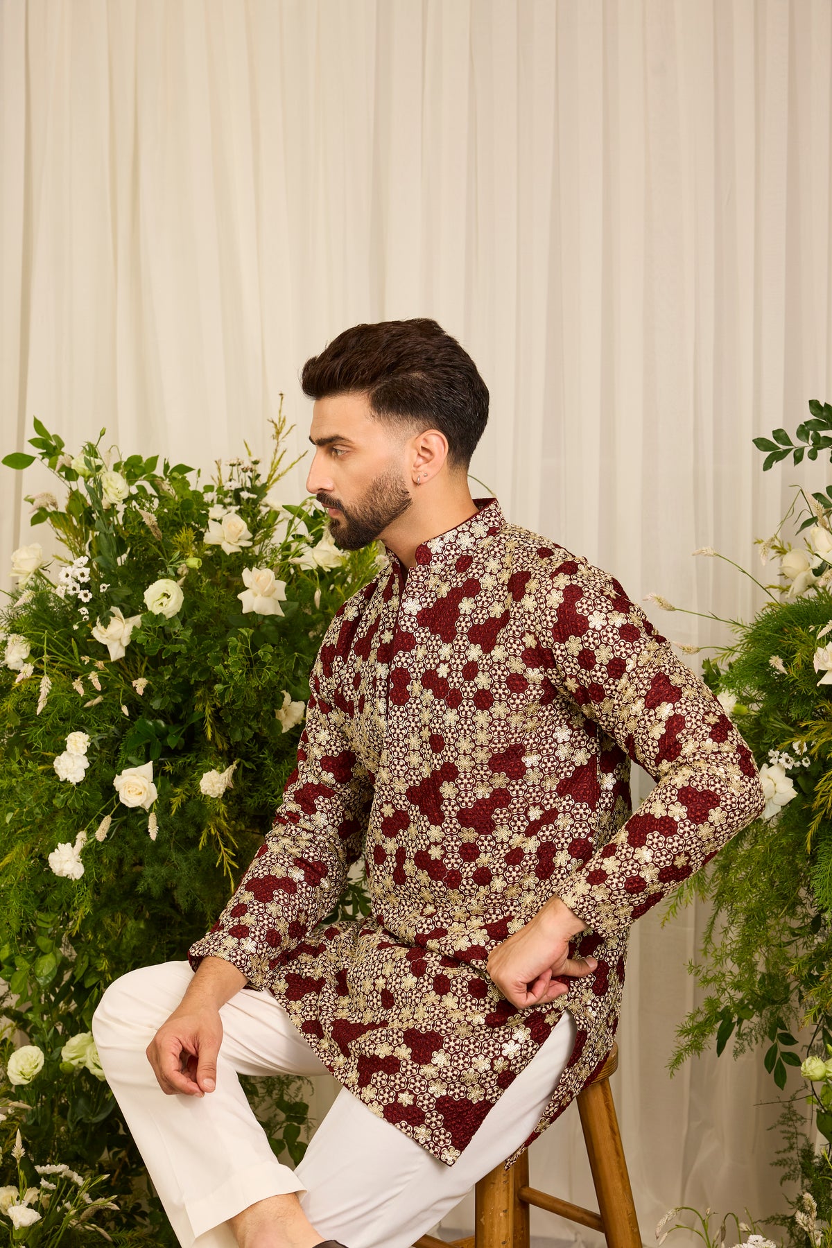 The Beaumont — A Maroon Kurta with Ornate Golden Embellishment