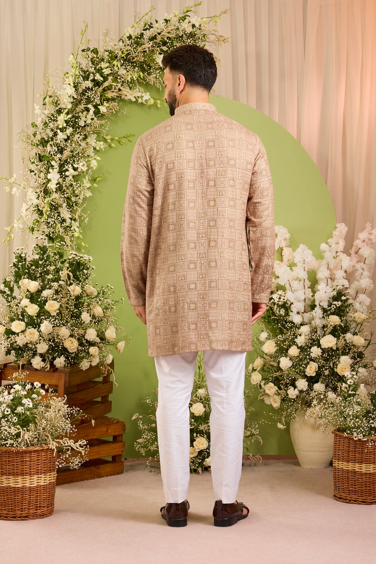 The moncler - brown asbtract Kurta Richly Worked in Thread