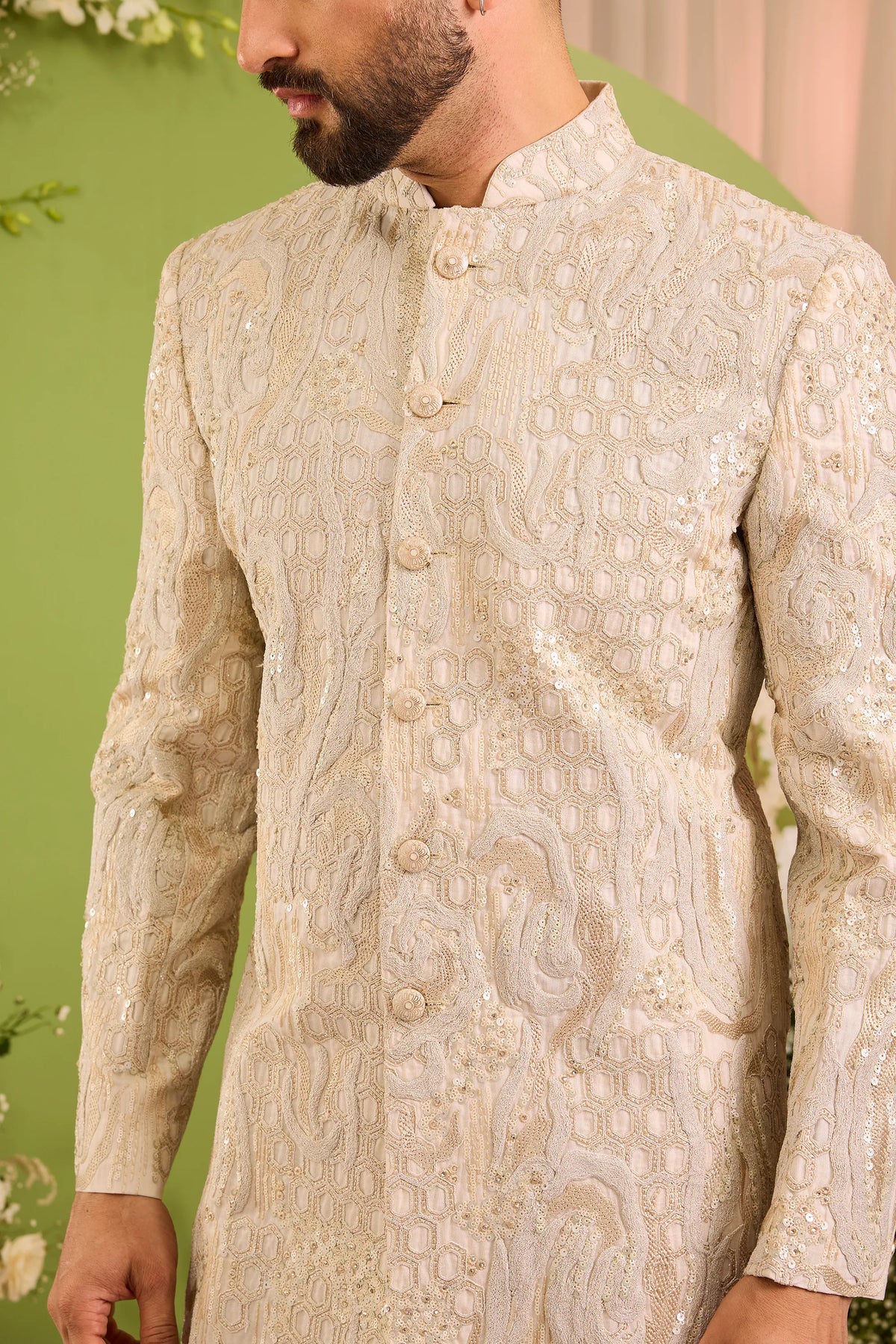 The Dorchester — A Luminous Ivory Sherwani with Intricate Handwork