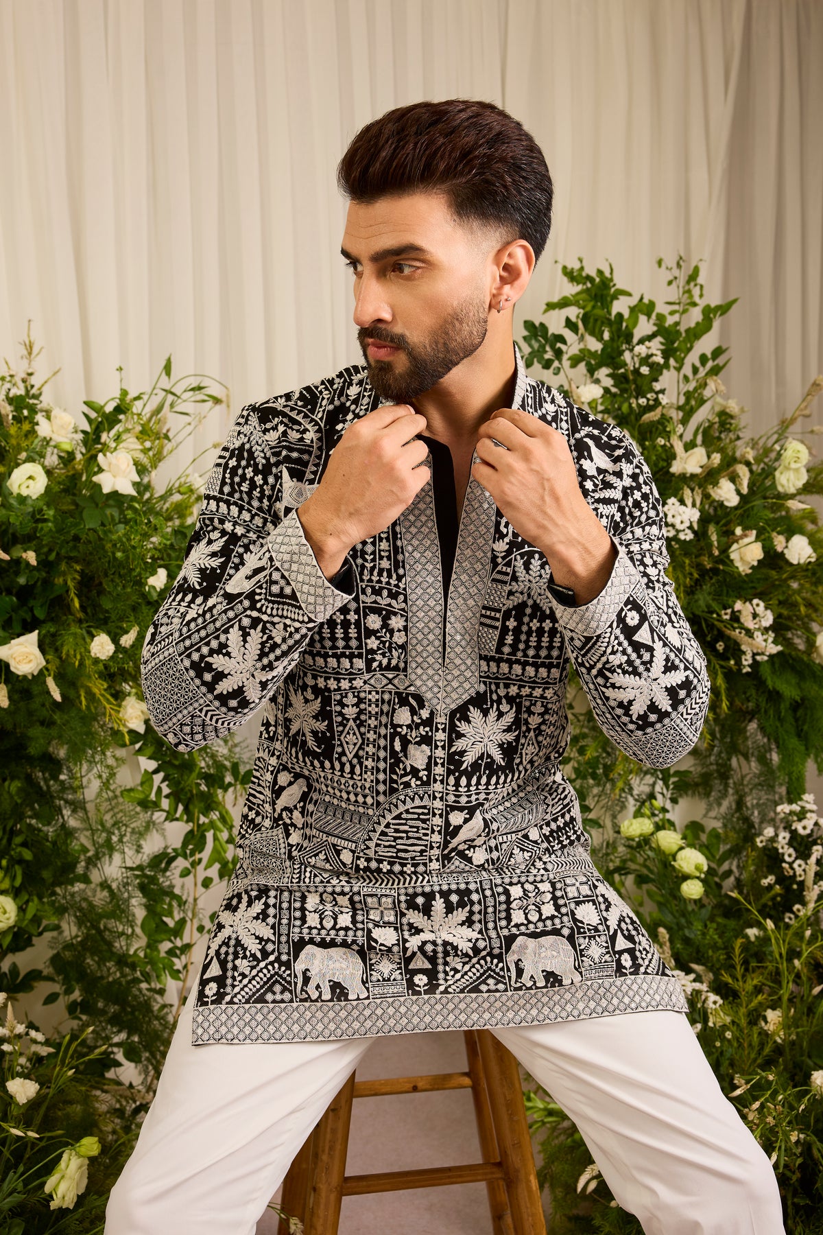 The Imperial — A Black Kurta Alive with Flora and Fauna
