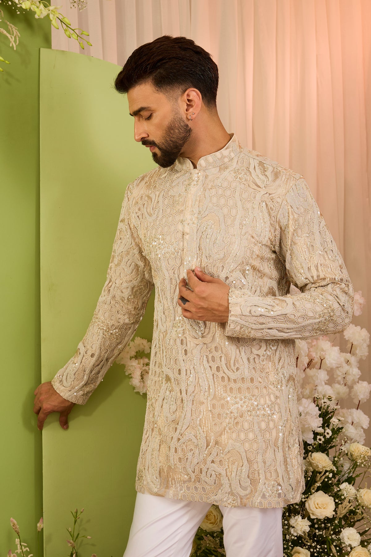 The Dorchester — A Luminous Ivory cut work with Intricate Handwork
