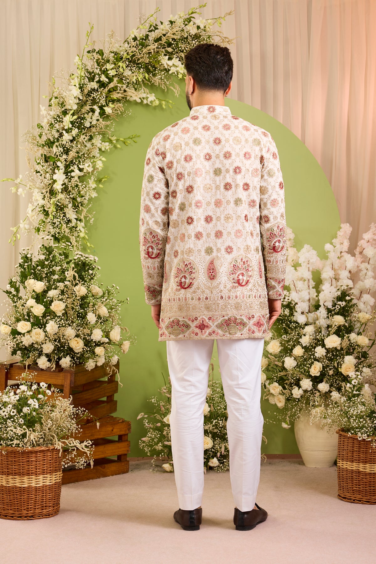 The Alouette - An Ivory short Kurta with Ornate Peacock Detailing