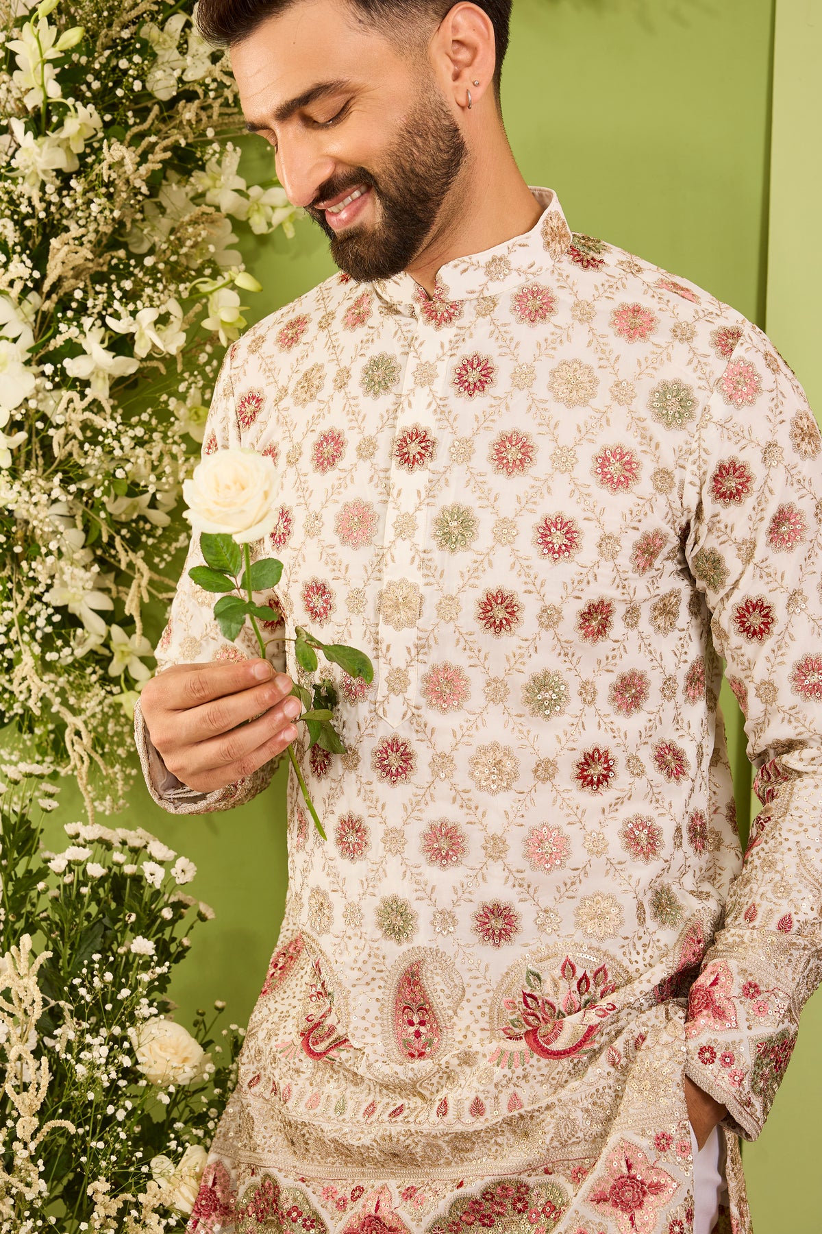 The Alouette - An Ivory short Kurta with Ornate Peacock Detailing