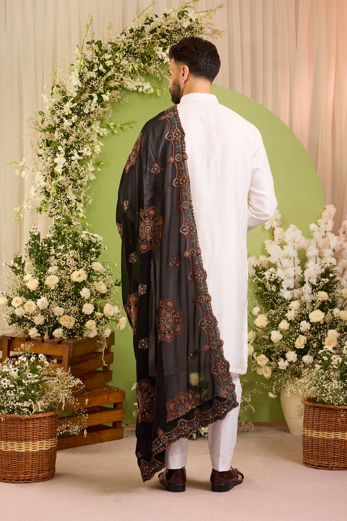 Black chikankari stole