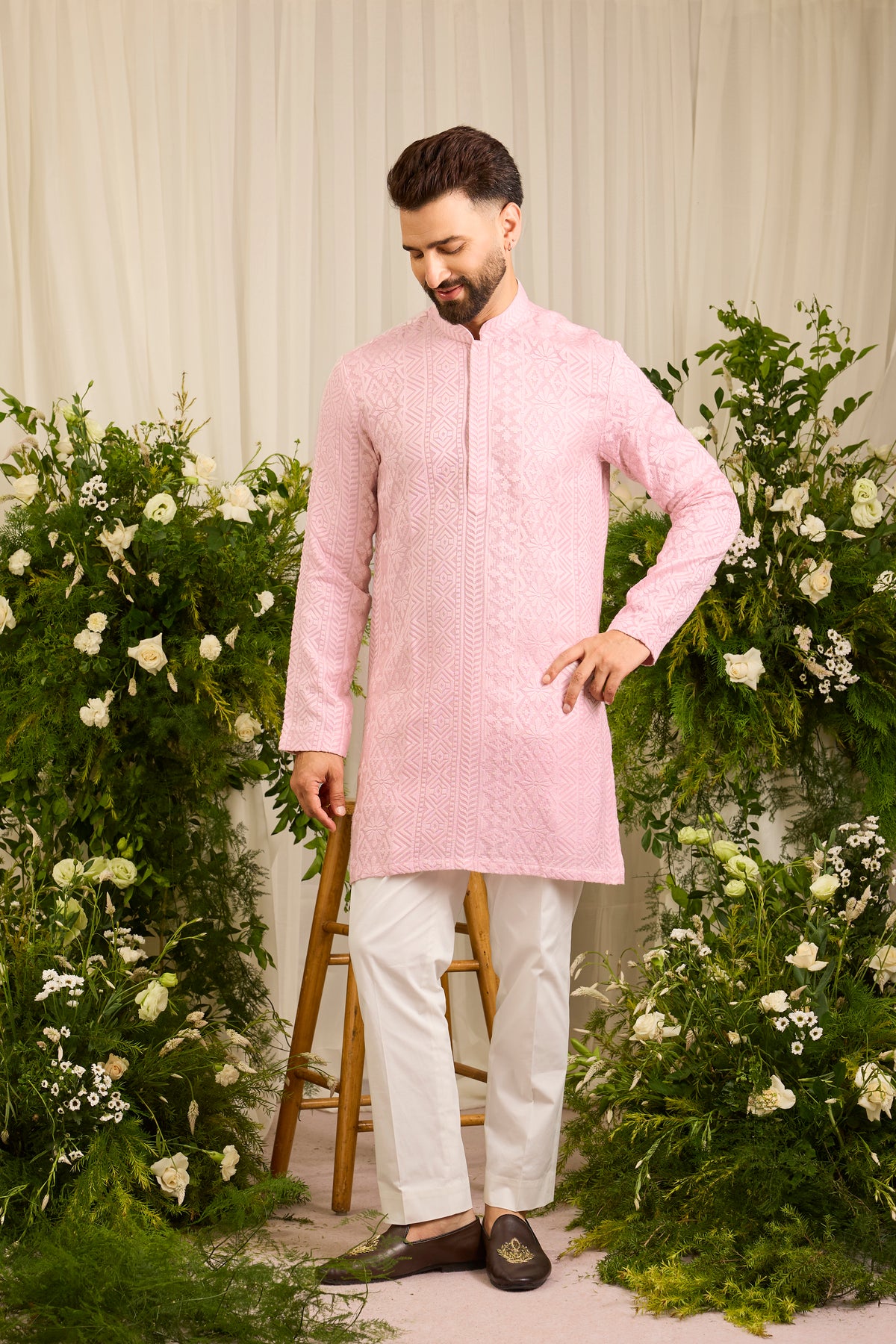 The moncler - pink asbtract Kurta Richly Worked in Thread