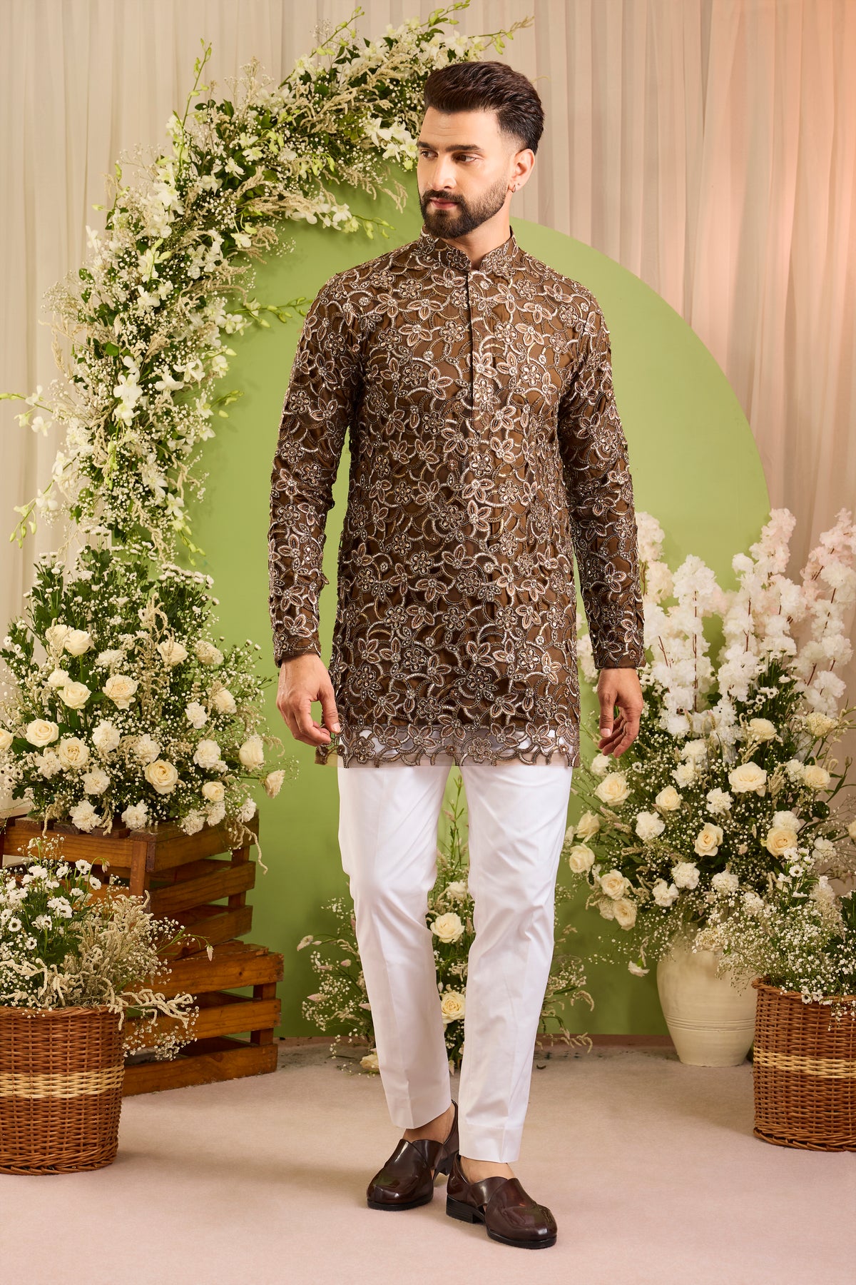 The Magnifique -A brown Kurta Adorned with Jewelled Embellishment