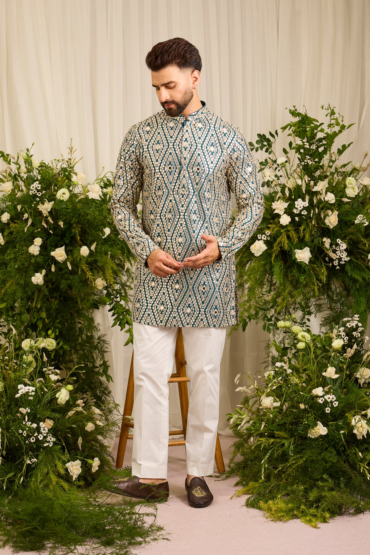 The Haute - A Statement Teal Kurta with Mirror work Detailing