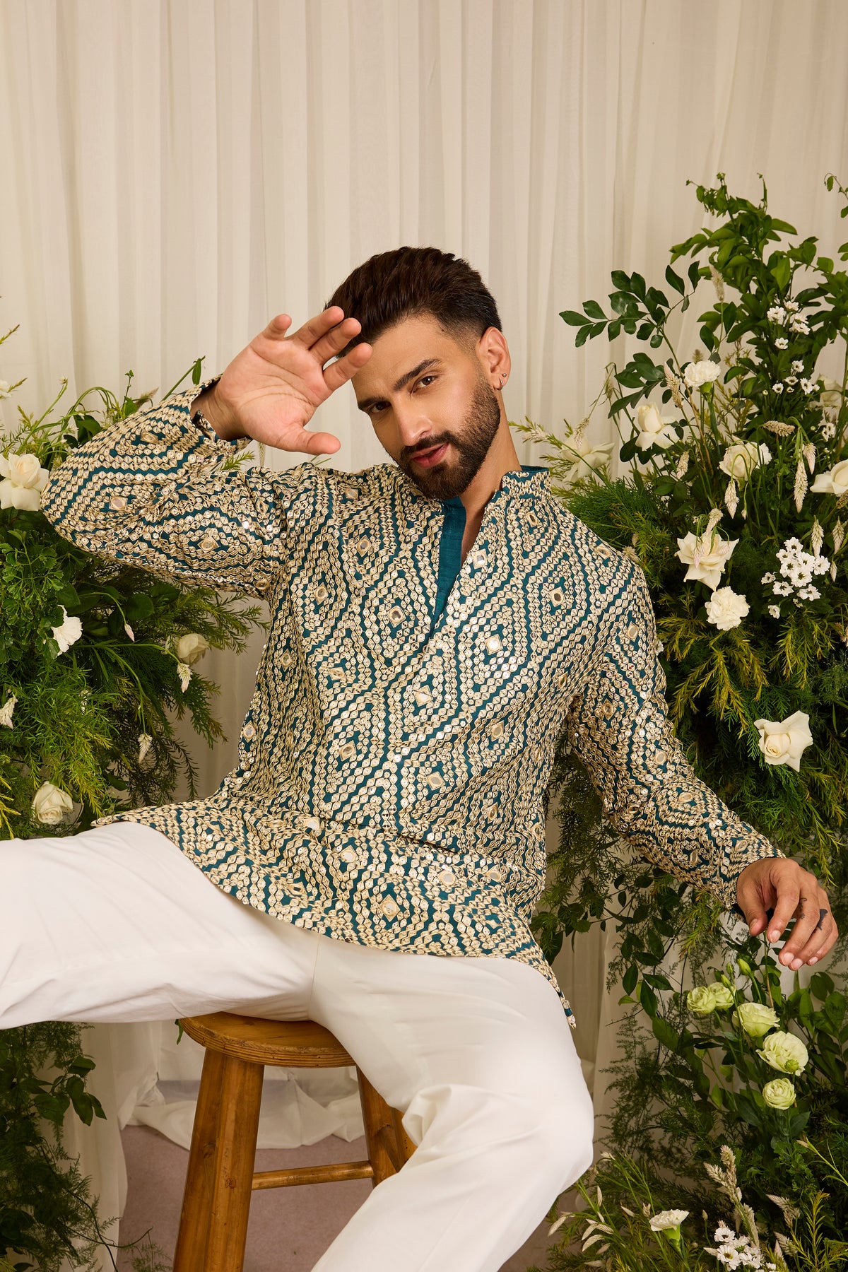 The Haute - A Statement Teal Kurta with Mirror work Detailing