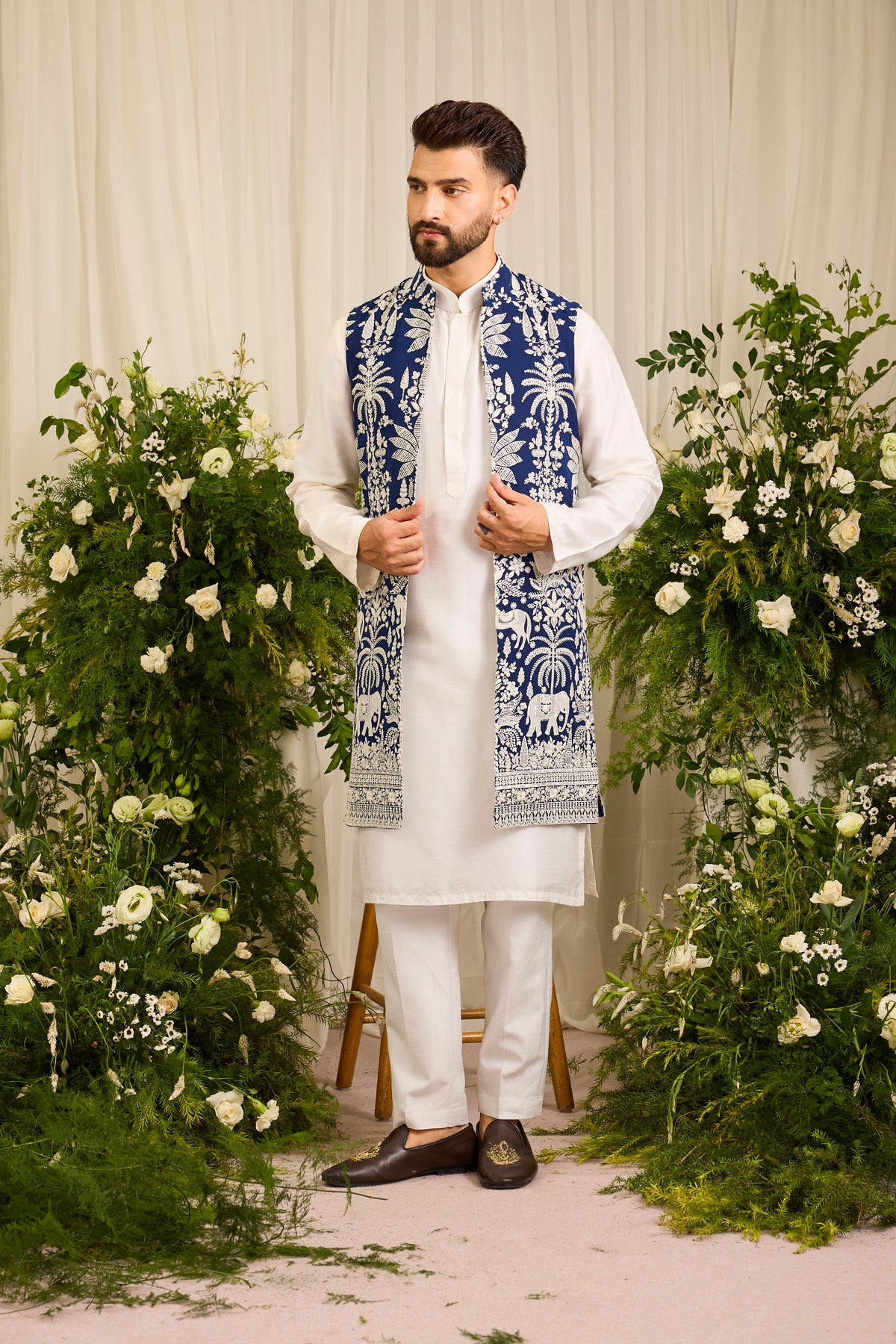 The Kingsley — A Royal Blue Open Jacket with Elephant Motifs