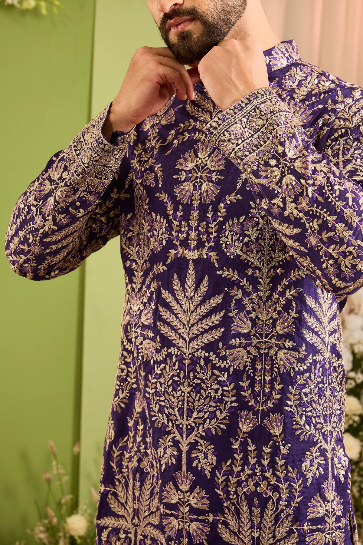 The Cortège — A Purple Kurta with Intricate Botanical Zari 7 sequin Work