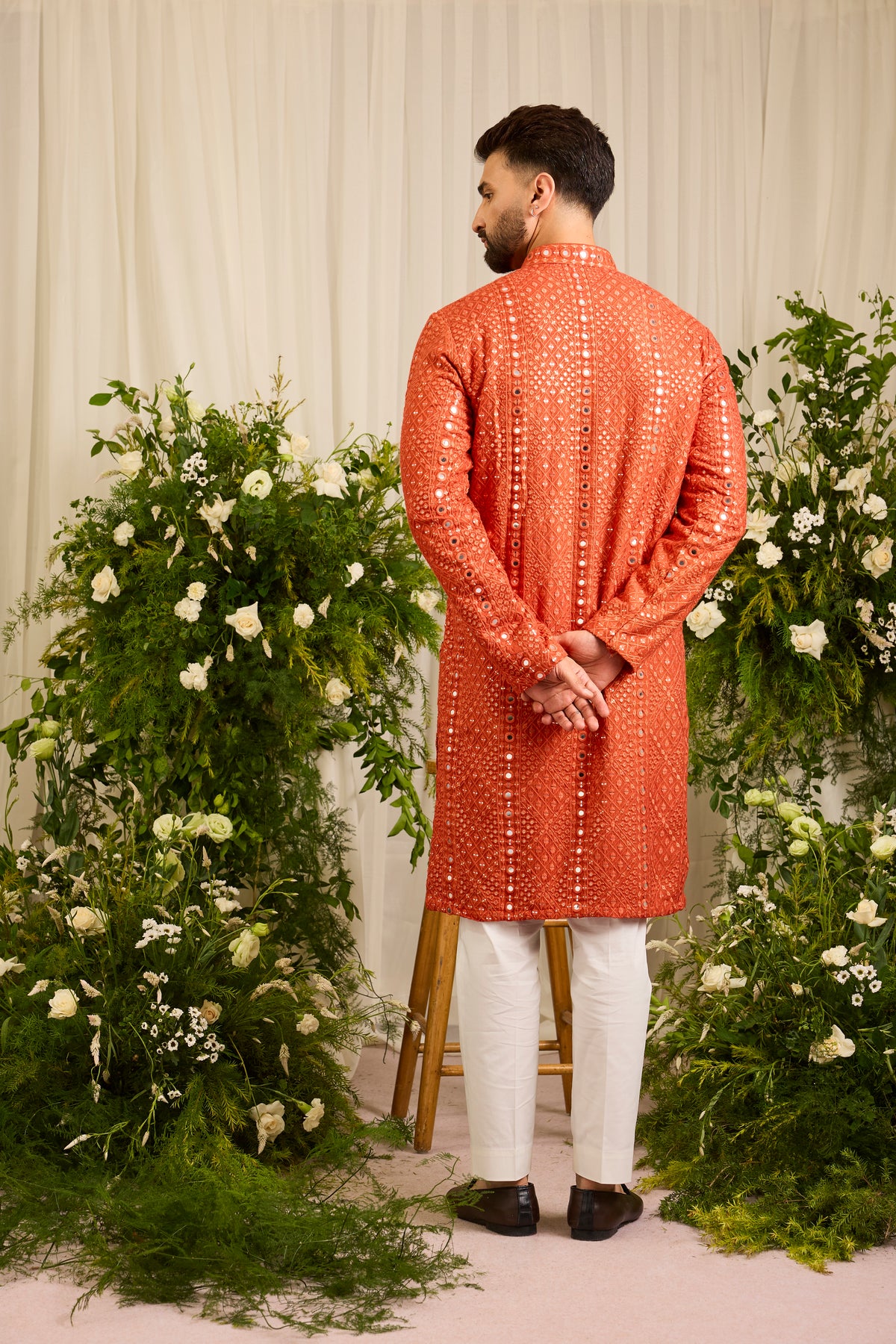 Signature orange mirror work Kurta with Intricate Threadwork
