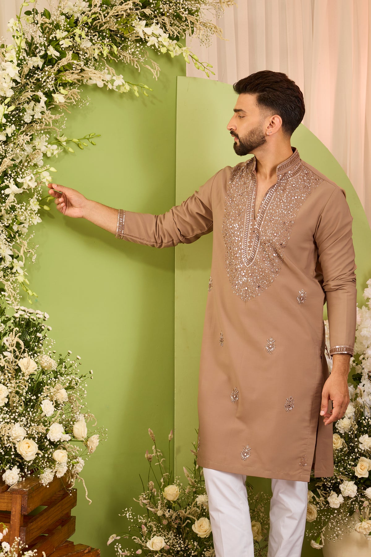 The Echelon — A Beige- brown Kurta with a Jewelled Neckline