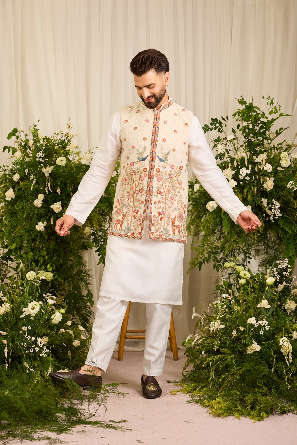 The Kingswood — A Jute Jacket with Regal Nature-Inspired Embroidery