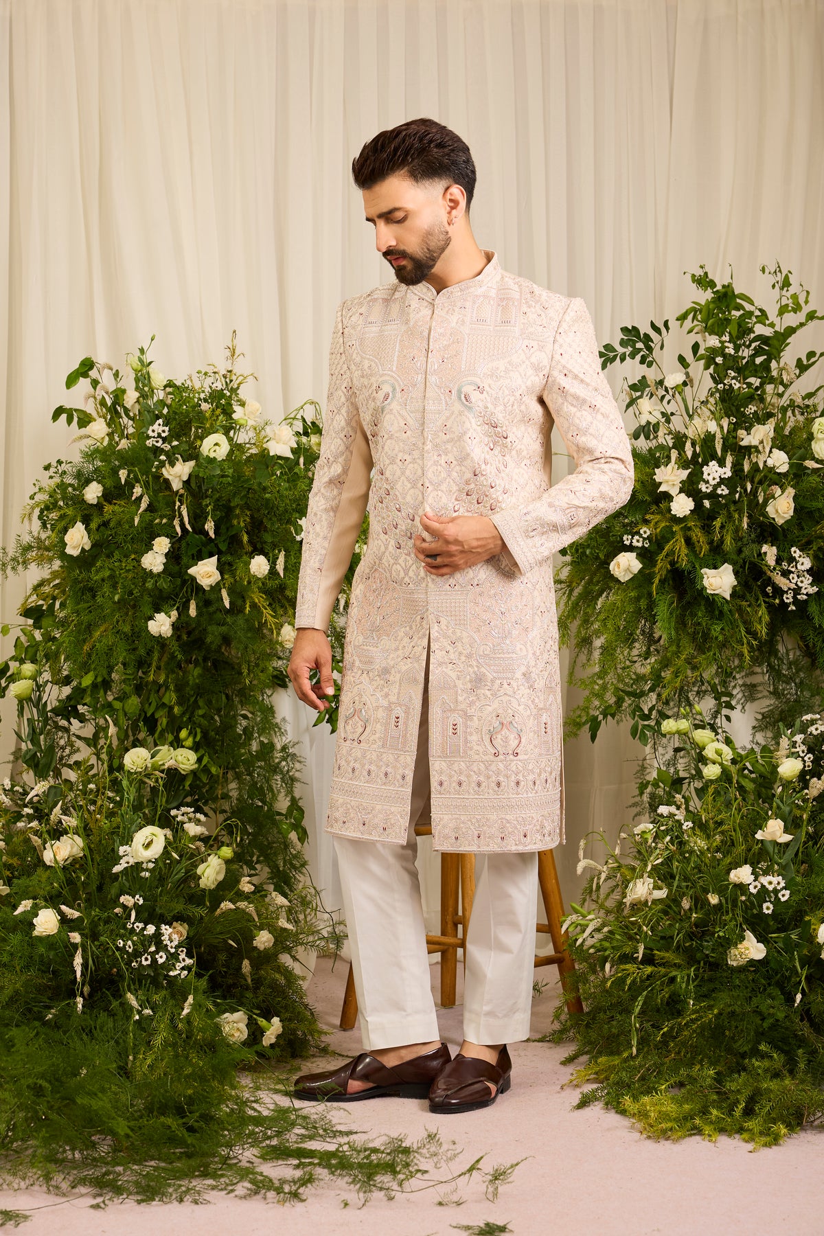 The Château Royale - An Ivory Sherwani Crafted in Intricate Handwork