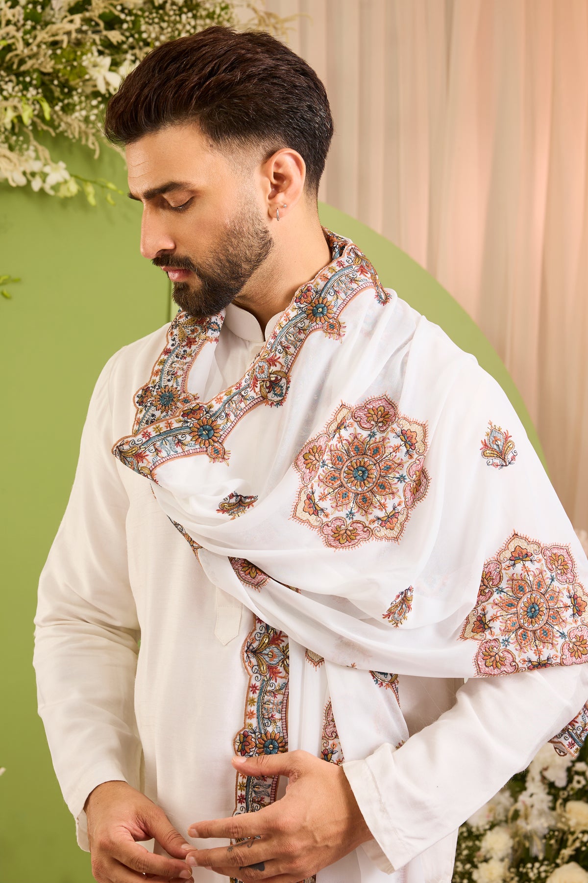 Whote chikankari stole