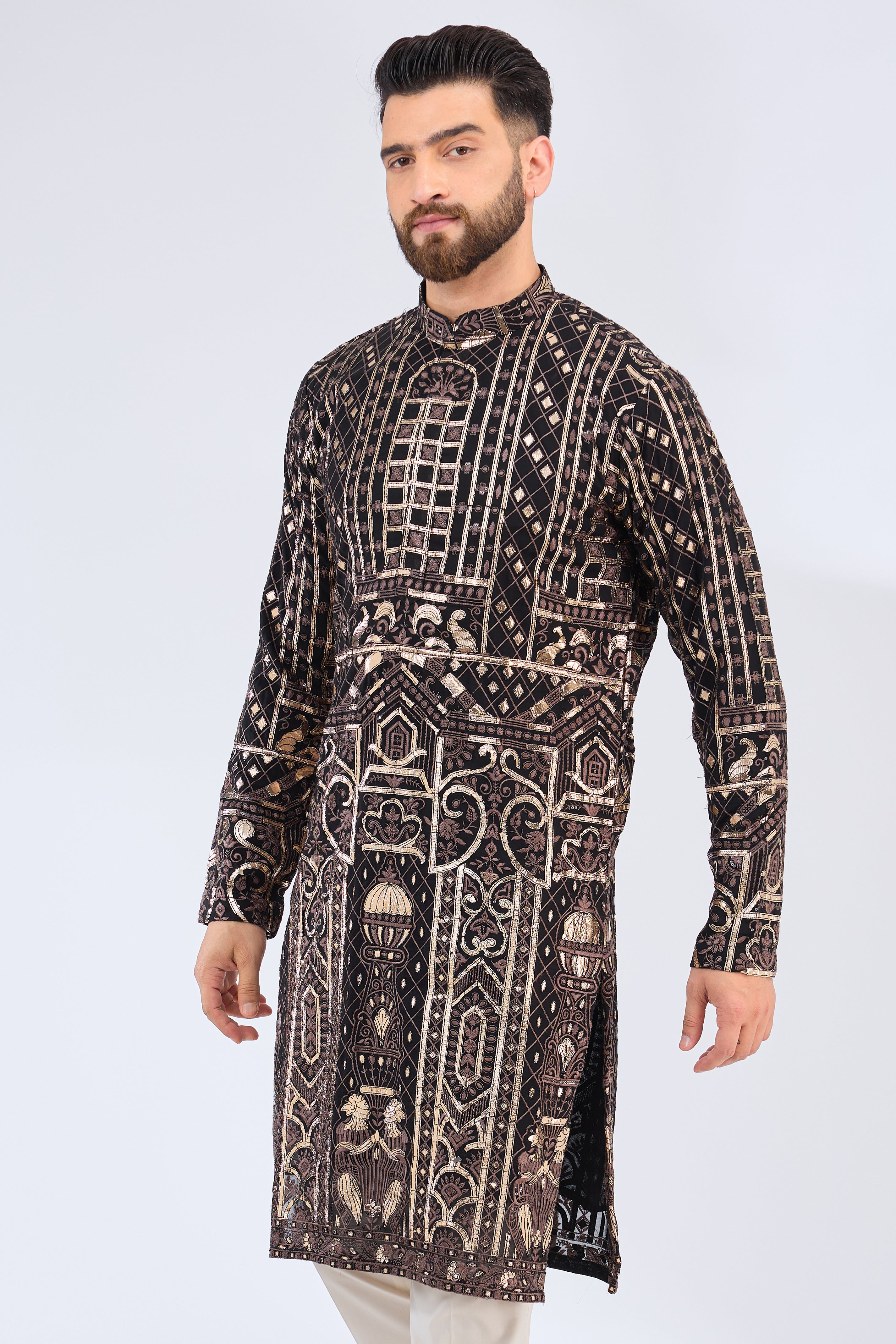 black leather patchwork kurta - kasbahmen
