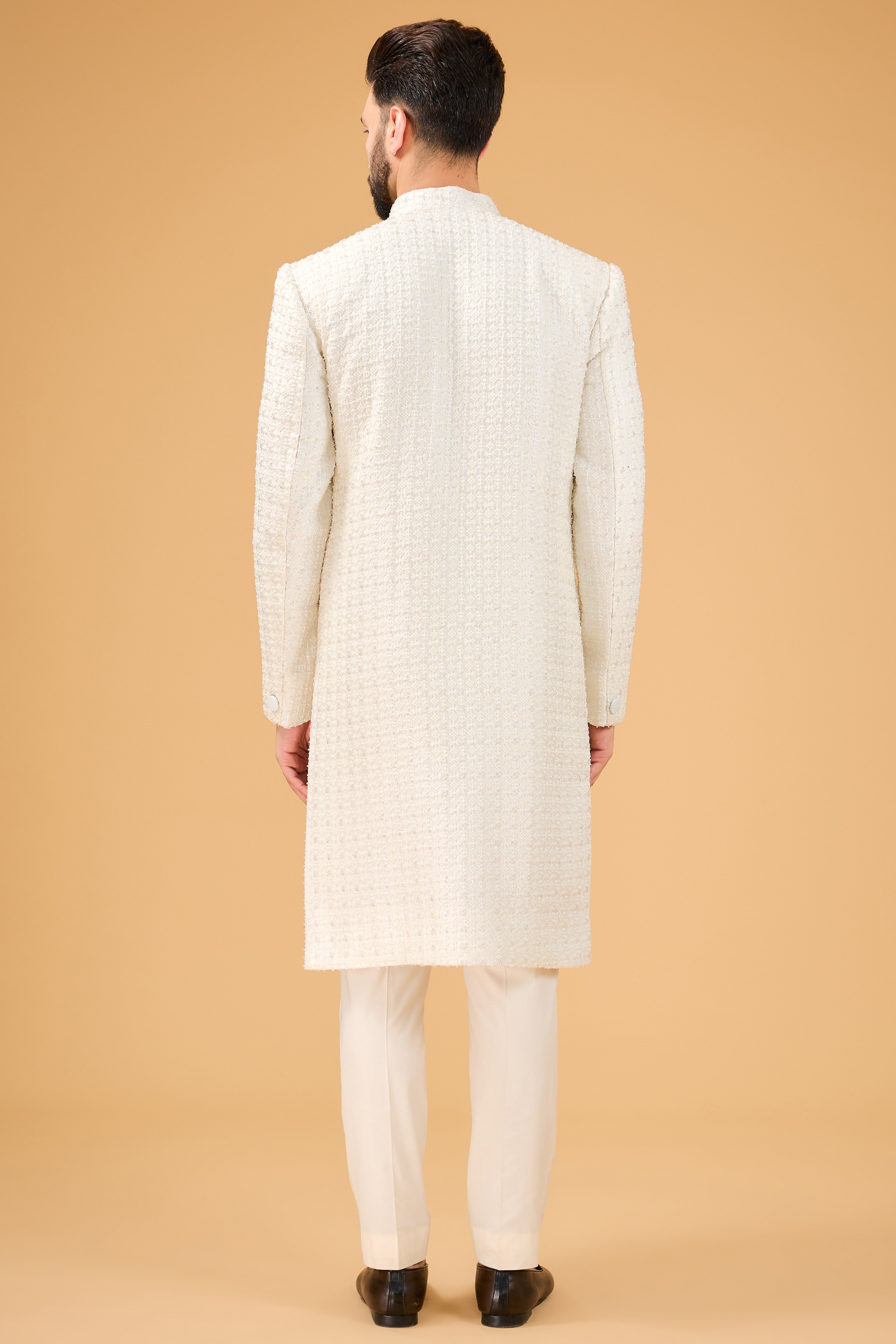 Ivory Sherwani featuring exquisite cut dana work - kasbahmen