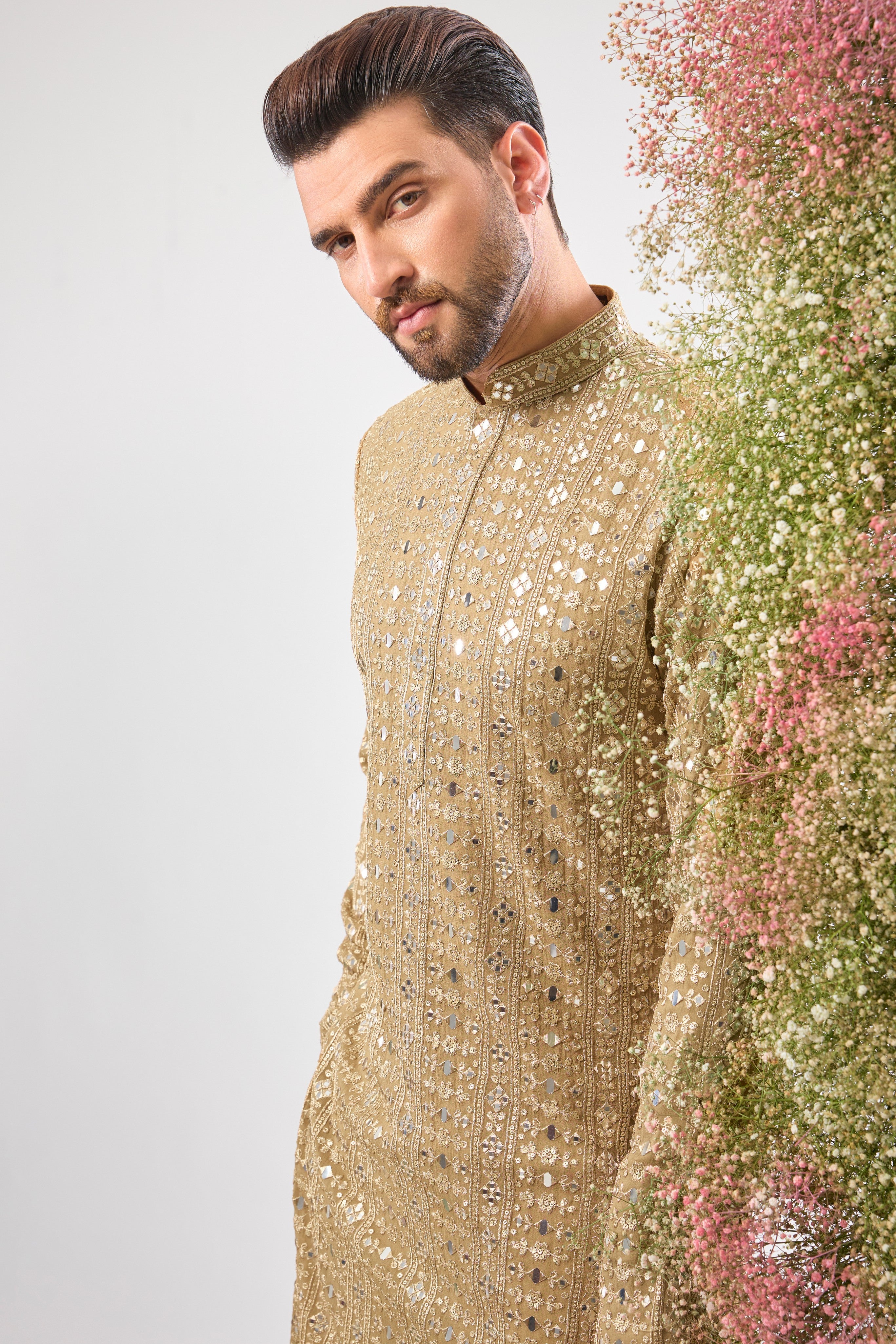 Dazzling Copper. Maximum shine. Our Kurta features Heavy Sequin Work that mimics a mirror shine, complemented by Intricate Thread Work. You'll steal the show! 💫