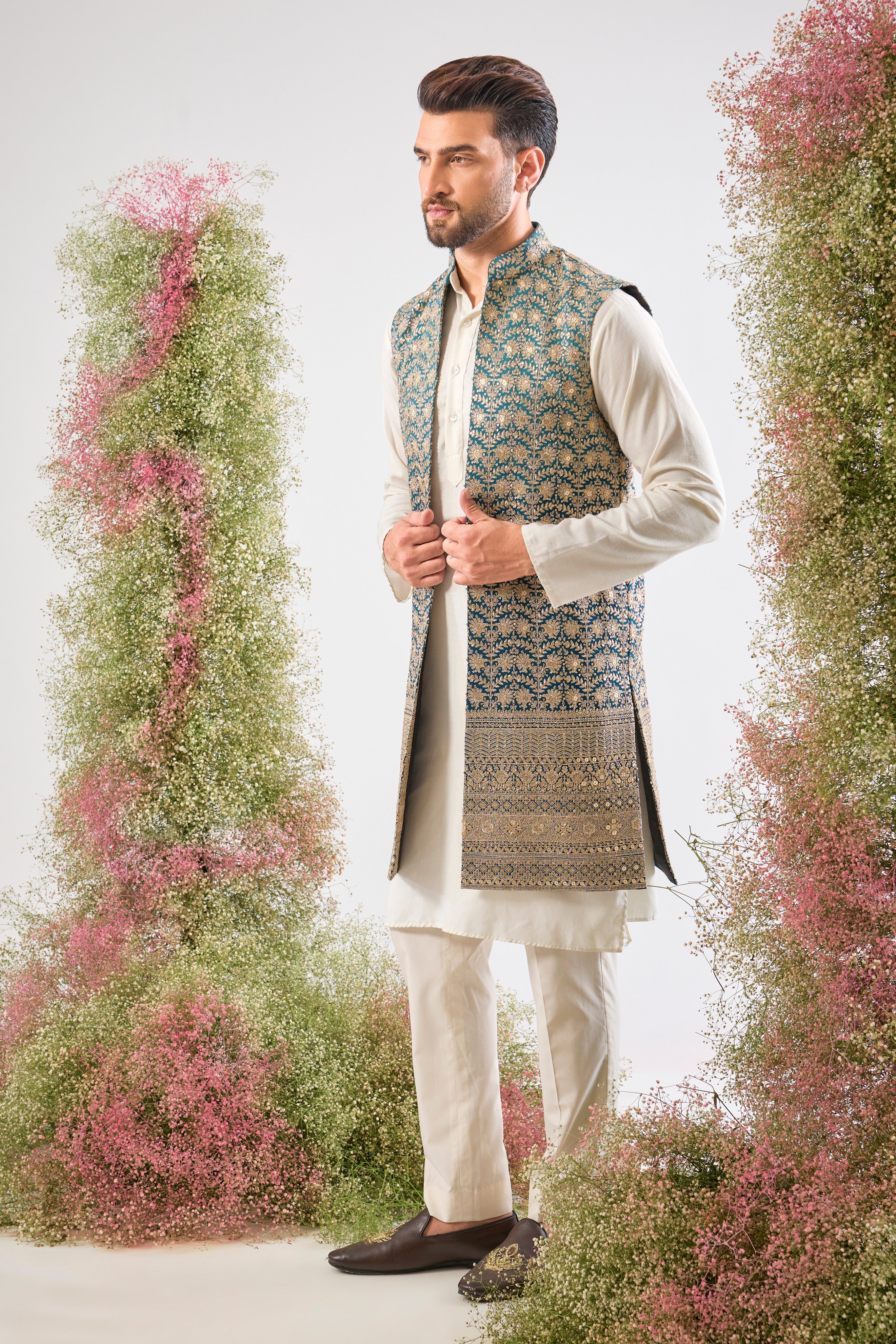 Blue Ombre brilliance. Our Long Open Jacket is dressed in intense Heavy Zari and Sequin Work. Maximum impact, minimal effort. 💙