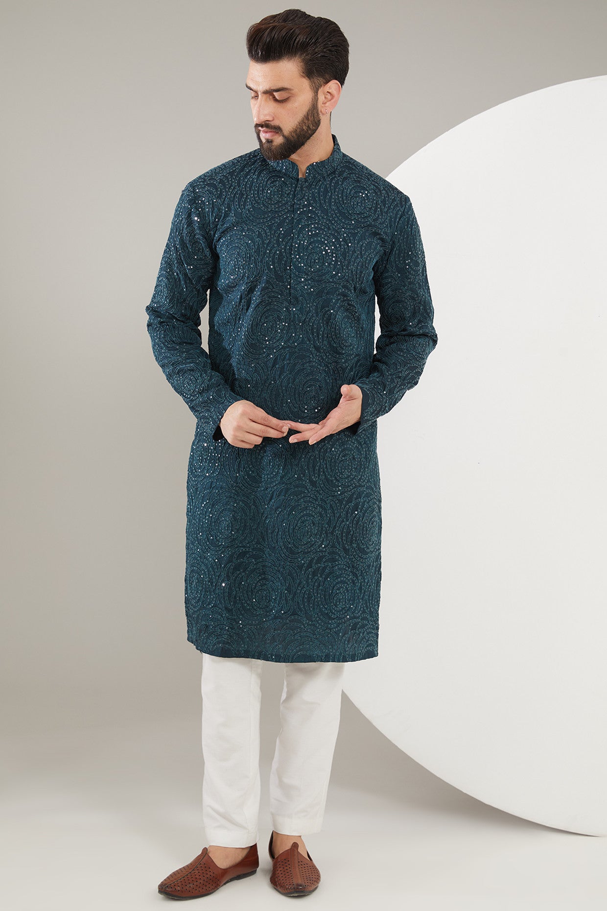 Dark teal floral embrodried kurta - kasbahmen