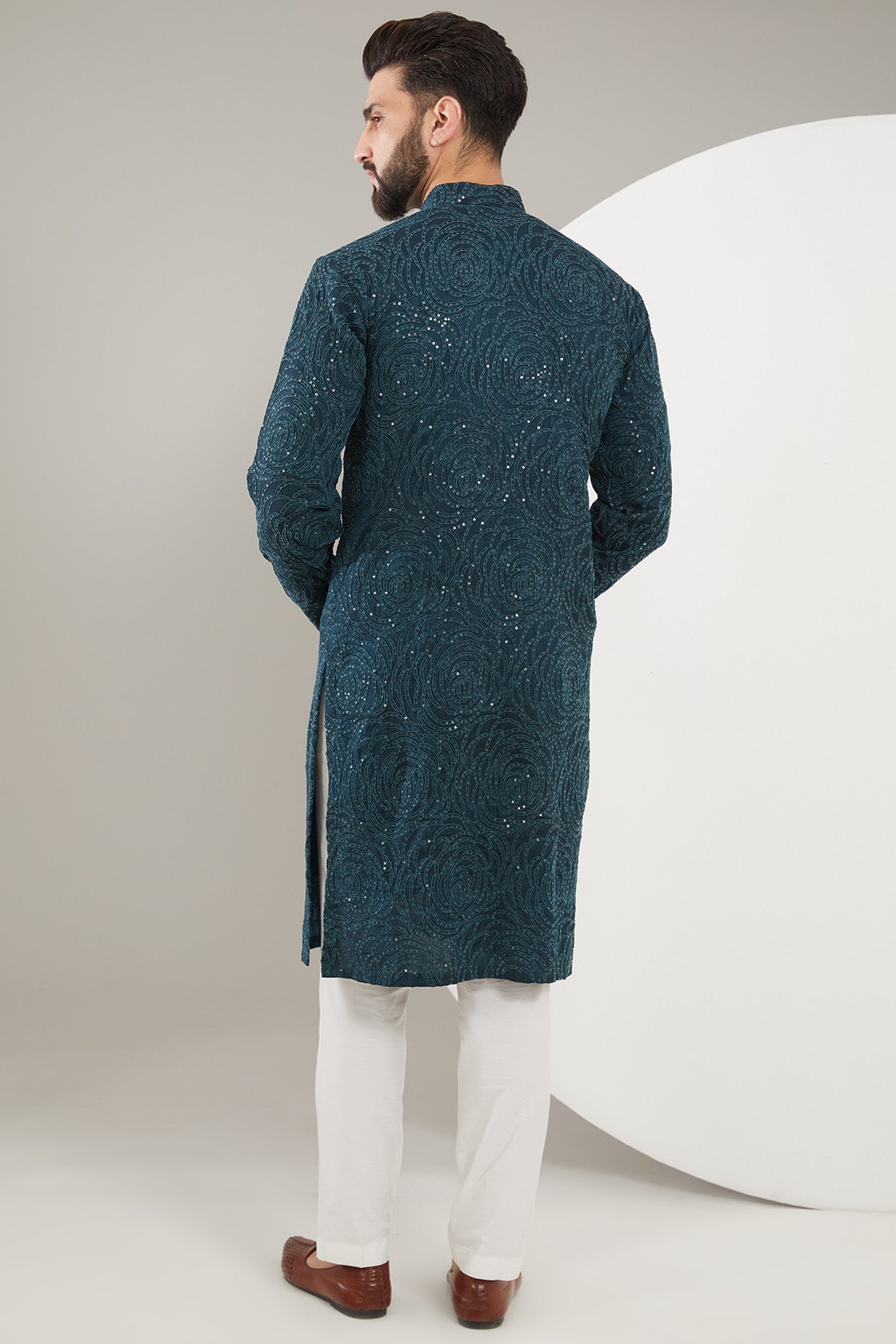 Dark teal floral embrodried kurta - kasbahmen