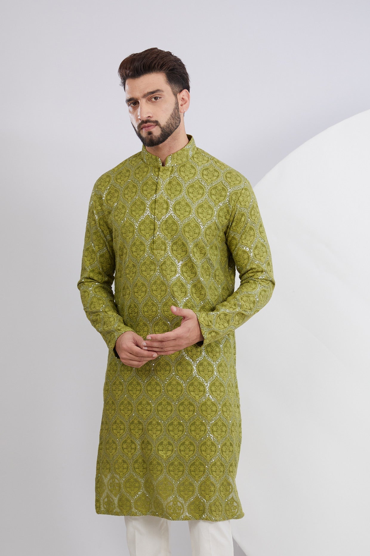 Mehndi Green Embroidered Kurta - kasbahmen