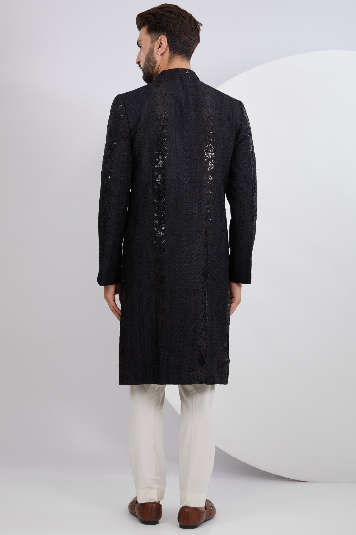 Signature Black Embroidered Sherwani with Intricate Sequins - kasbahmen