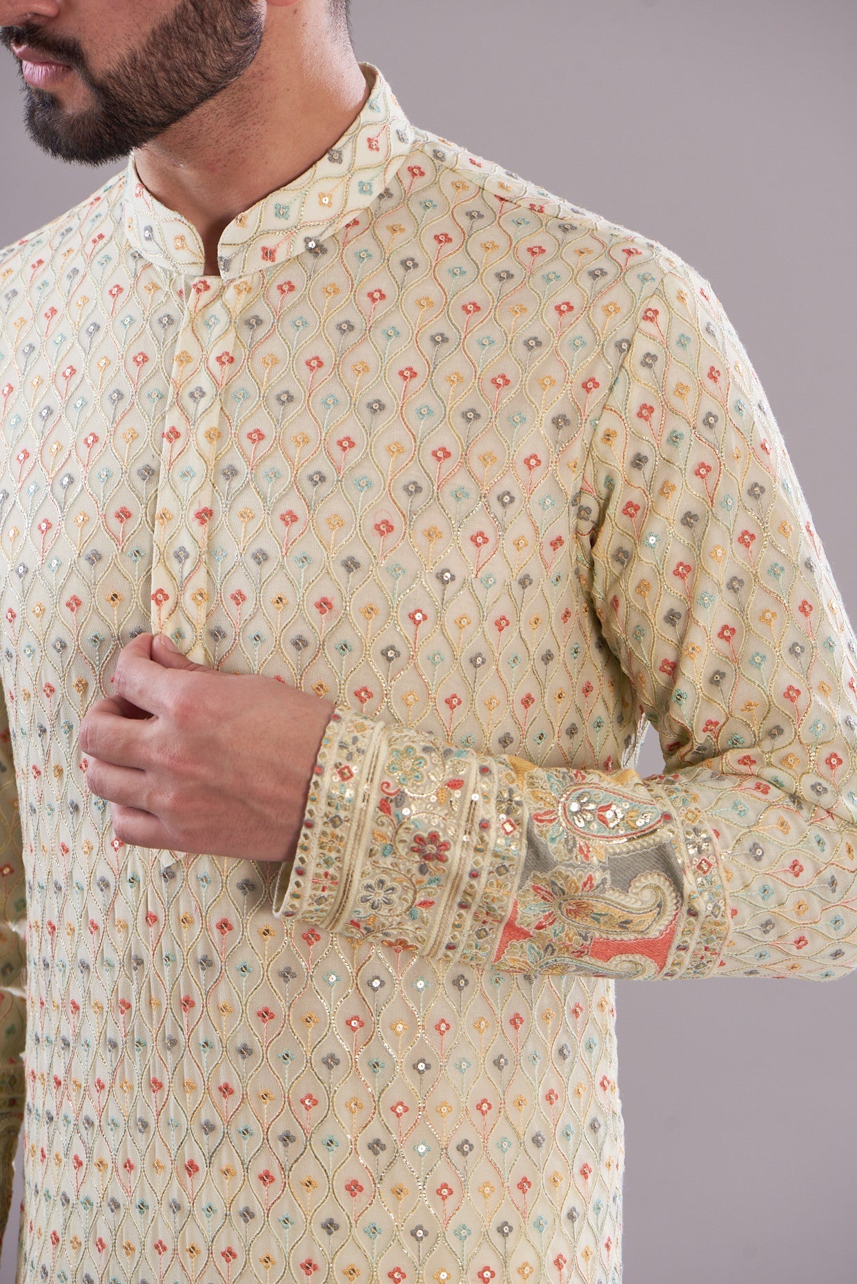 Cream embrodried kurta - kasbahmen