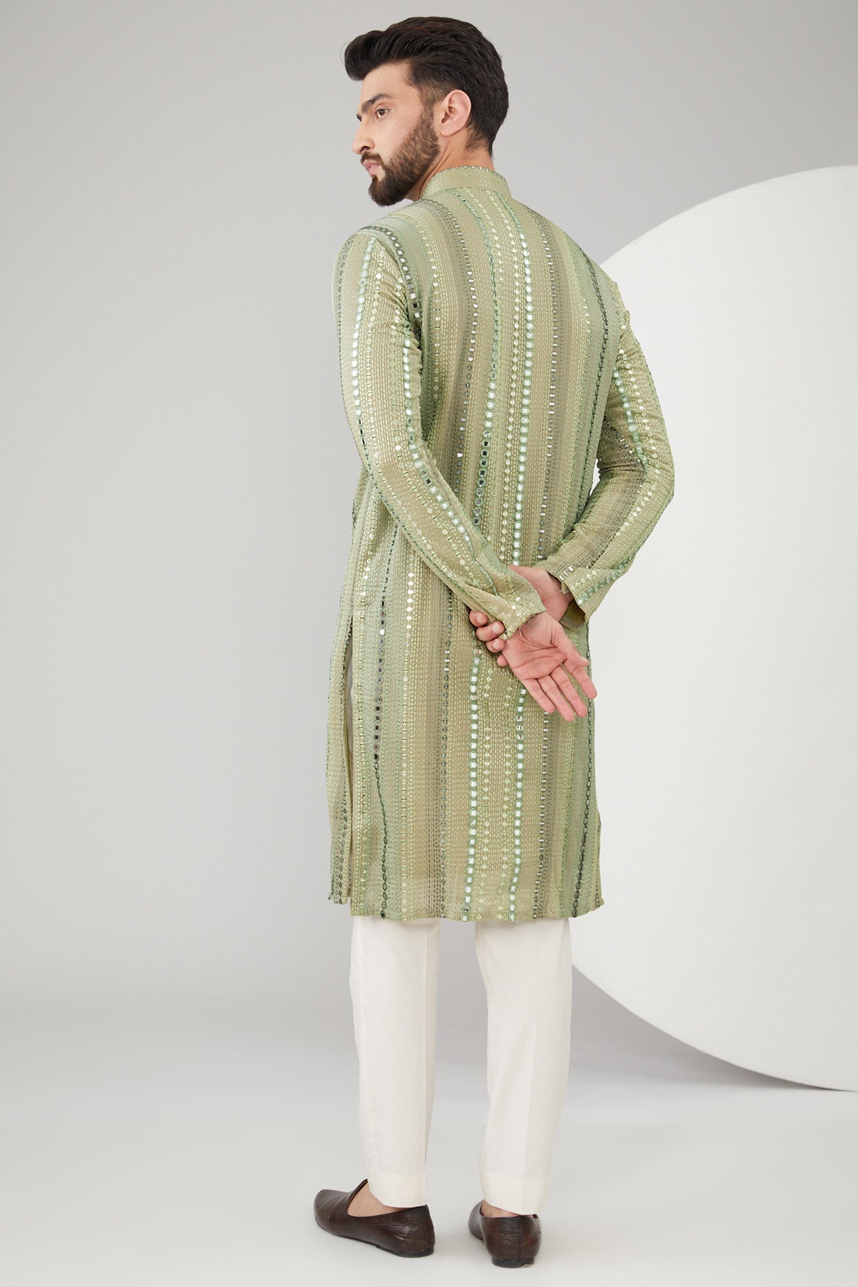 Mehendi Green Georgette Mirror Work Kurta - kasbahmen