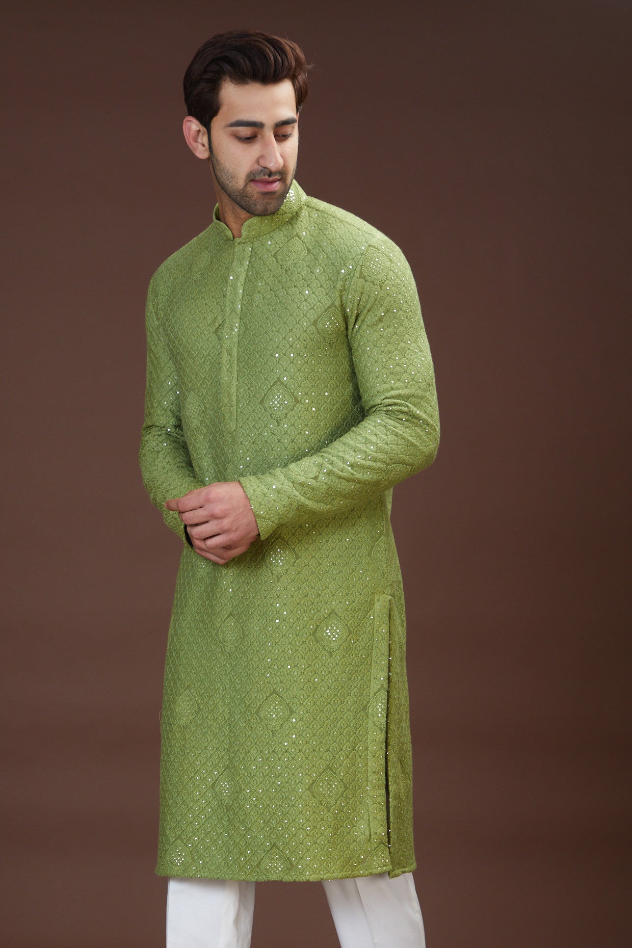 Mehandi green chikankari kurta - kasbahmen