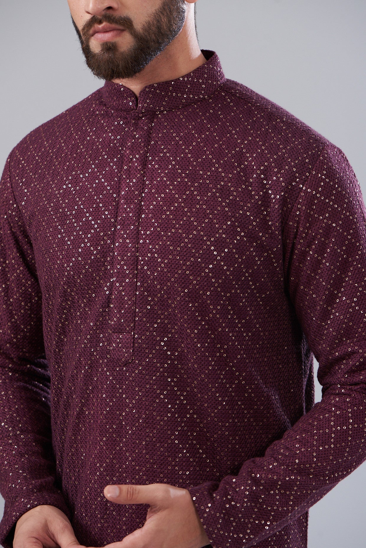 Wine thread work sequenced kurta - kasbahmen
